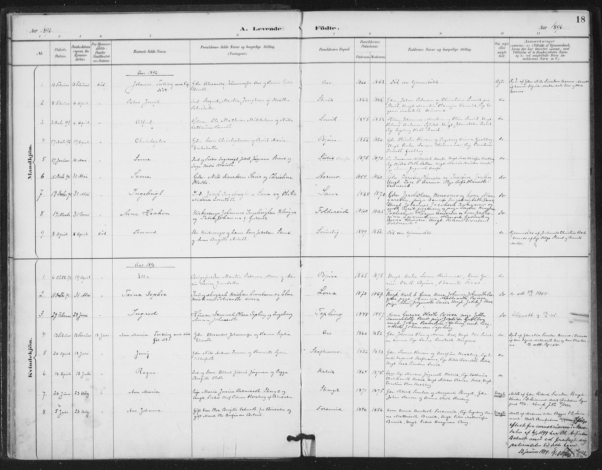 Ministerialprotokoller, klokkerbøker og fødselsregistre - Nord-Trøndelag, SAT/A-1458/783/L0660: Parish register (official) no. 783A02, 1886-1918, p. 18