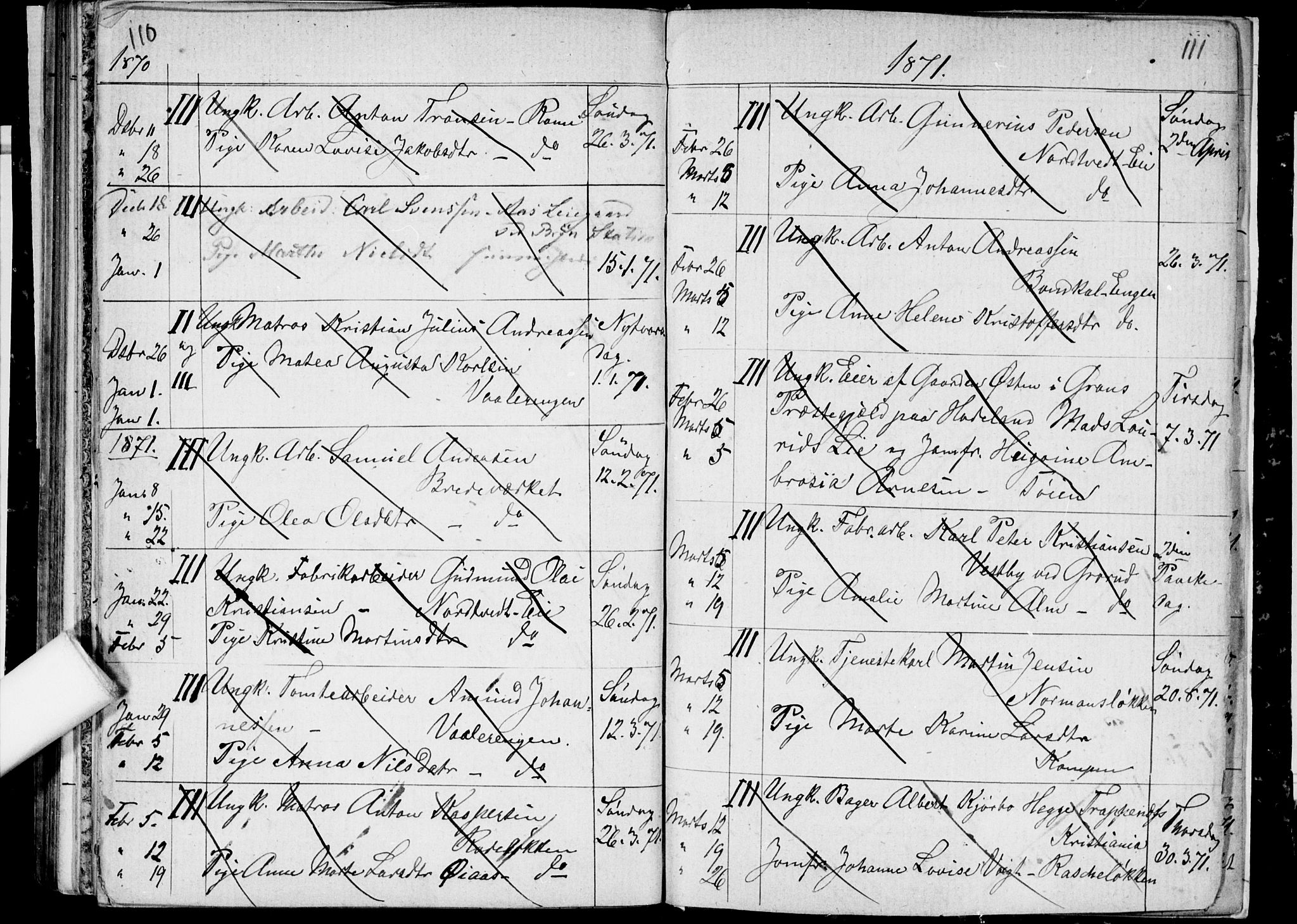 Østre Aker prestekontor Kirkebøker, SAO/A-10840/H/Ha/L0002: Banns register no. I 2, 1861-1872, p. 110-111