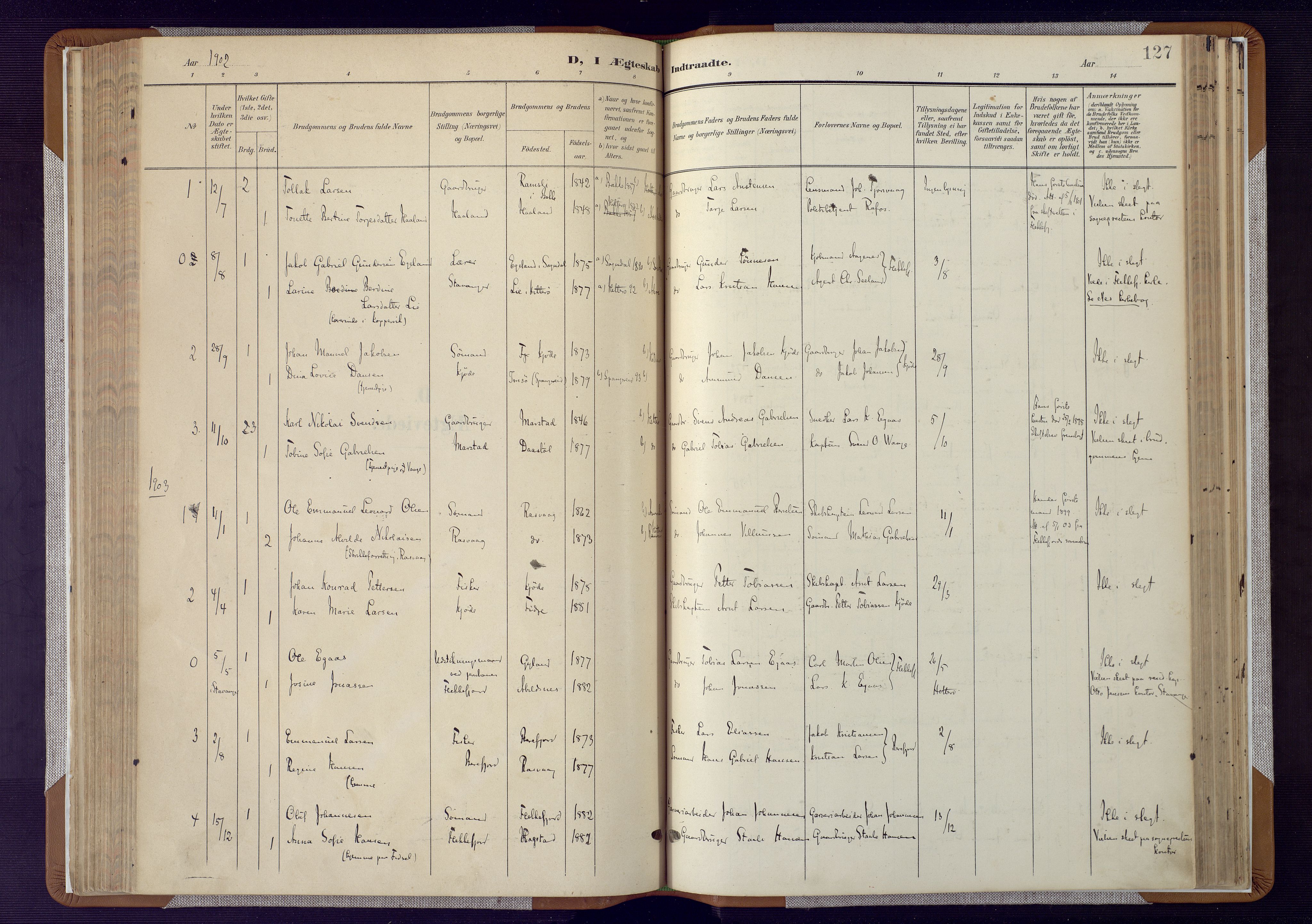 Flekkefjord sokneprestkontor, AV/SAK-1111-0012/F/Fa/Fab/L0007: Parish register (official) no. A 7, 1902-1921, p. 127