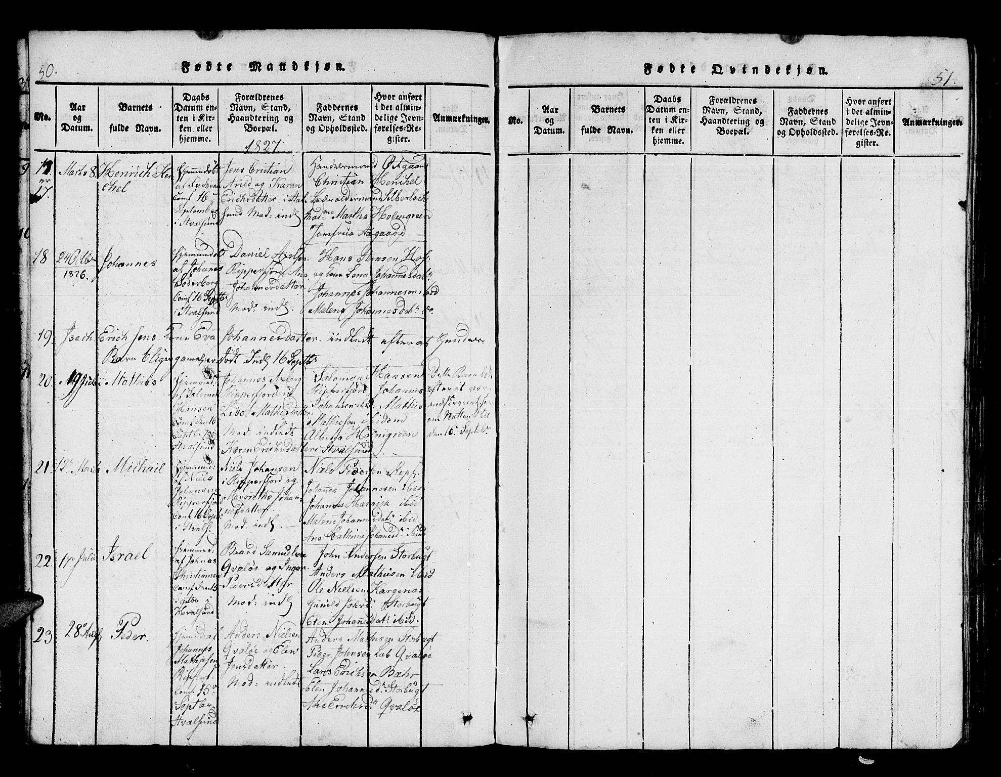 Hammerfest sokneprestkontor, SATØ/S-1347/H/Hb/L0001.klokk: Parish register (copy) no. 1, 1822-1850, p. 50-51