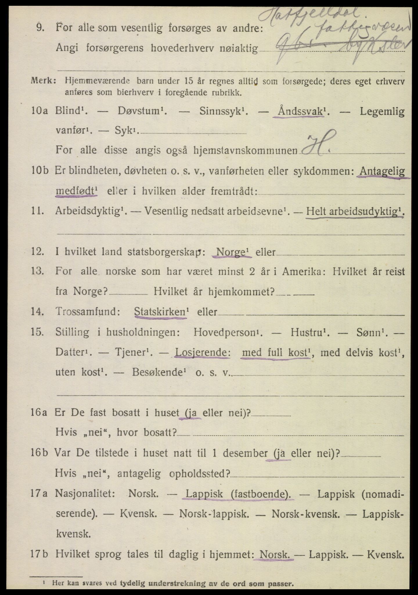 SAT, 1920 census for Hattfjelldal, 1920, p. 2145