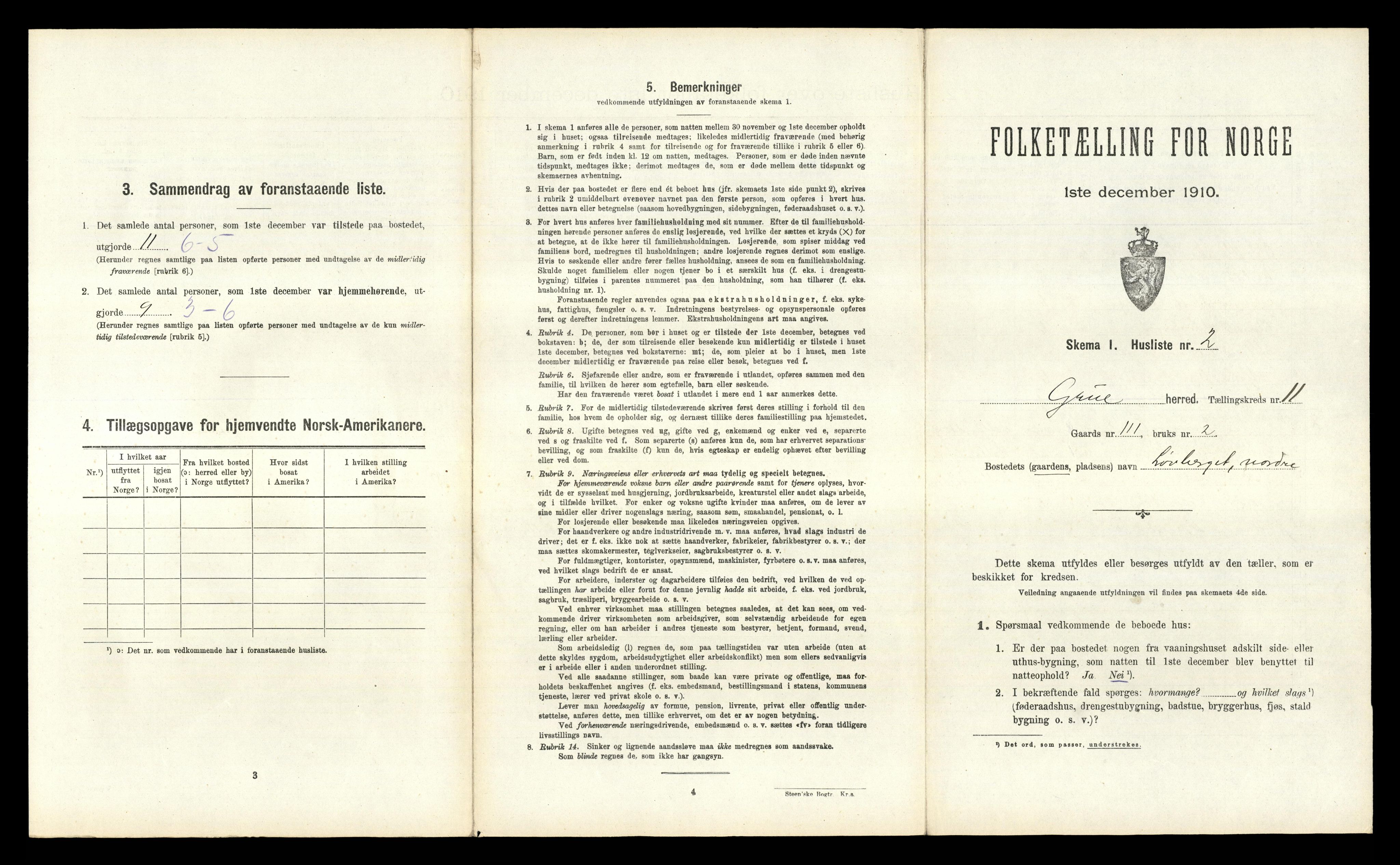 RA, 1910 census for Grue, 1910, p. 1447
