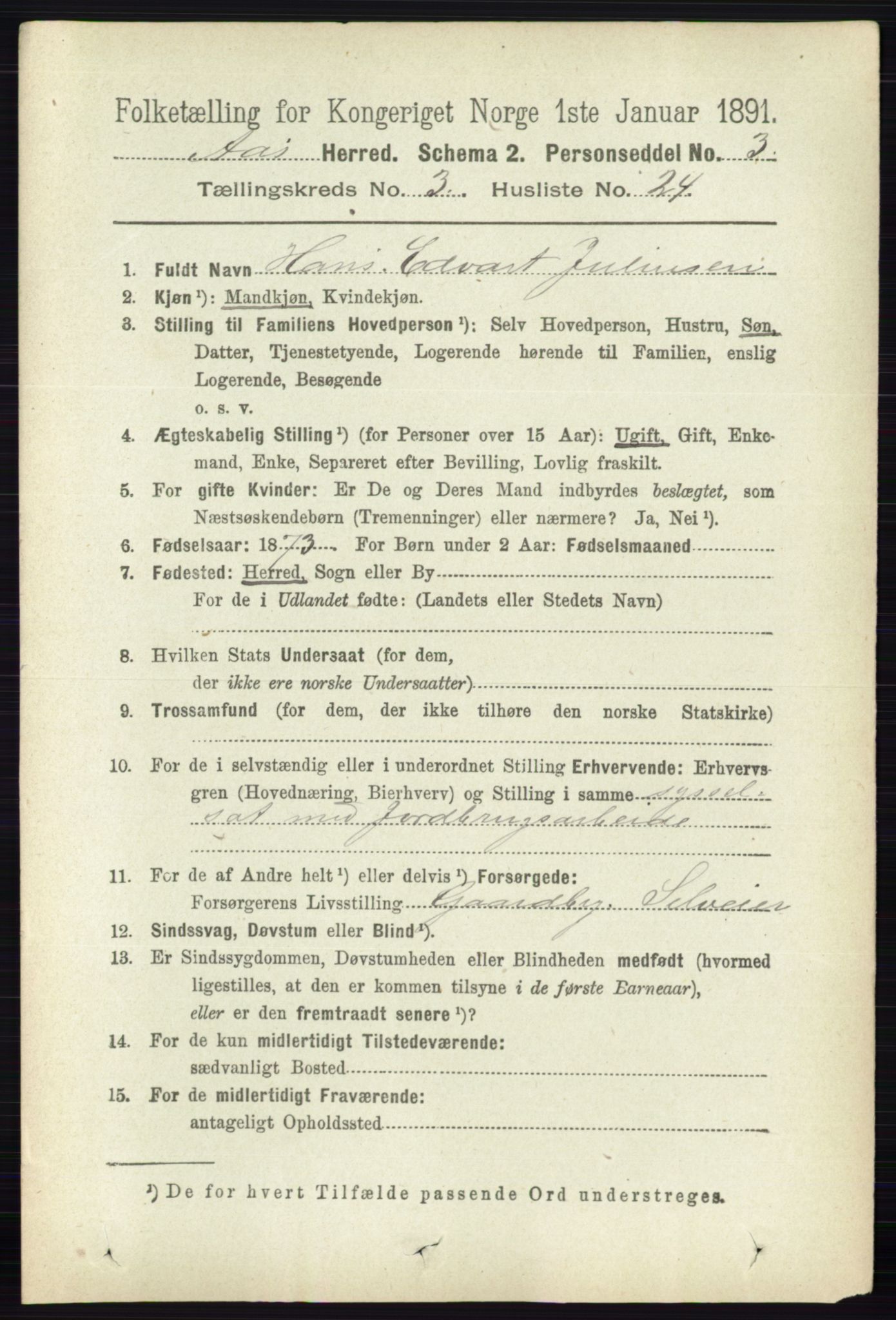 RA, 1891 census for 0214 Ås, 1891, p. 2279