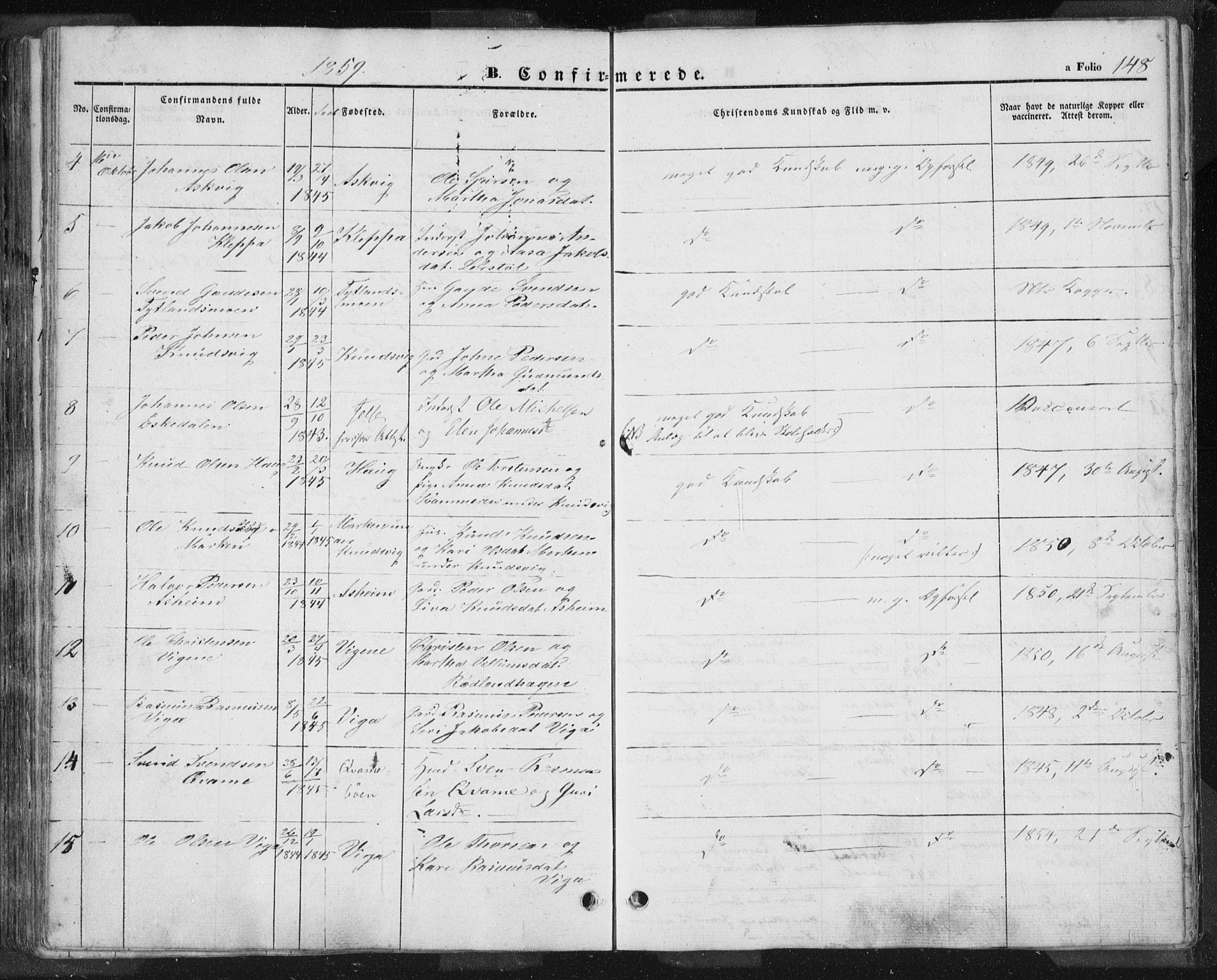 Hjelmeland sokneprestkontor, AV/SAST-A-101843/01/IV/L0009: Parish register (official) no. A 9, 1846-1860, p. 148