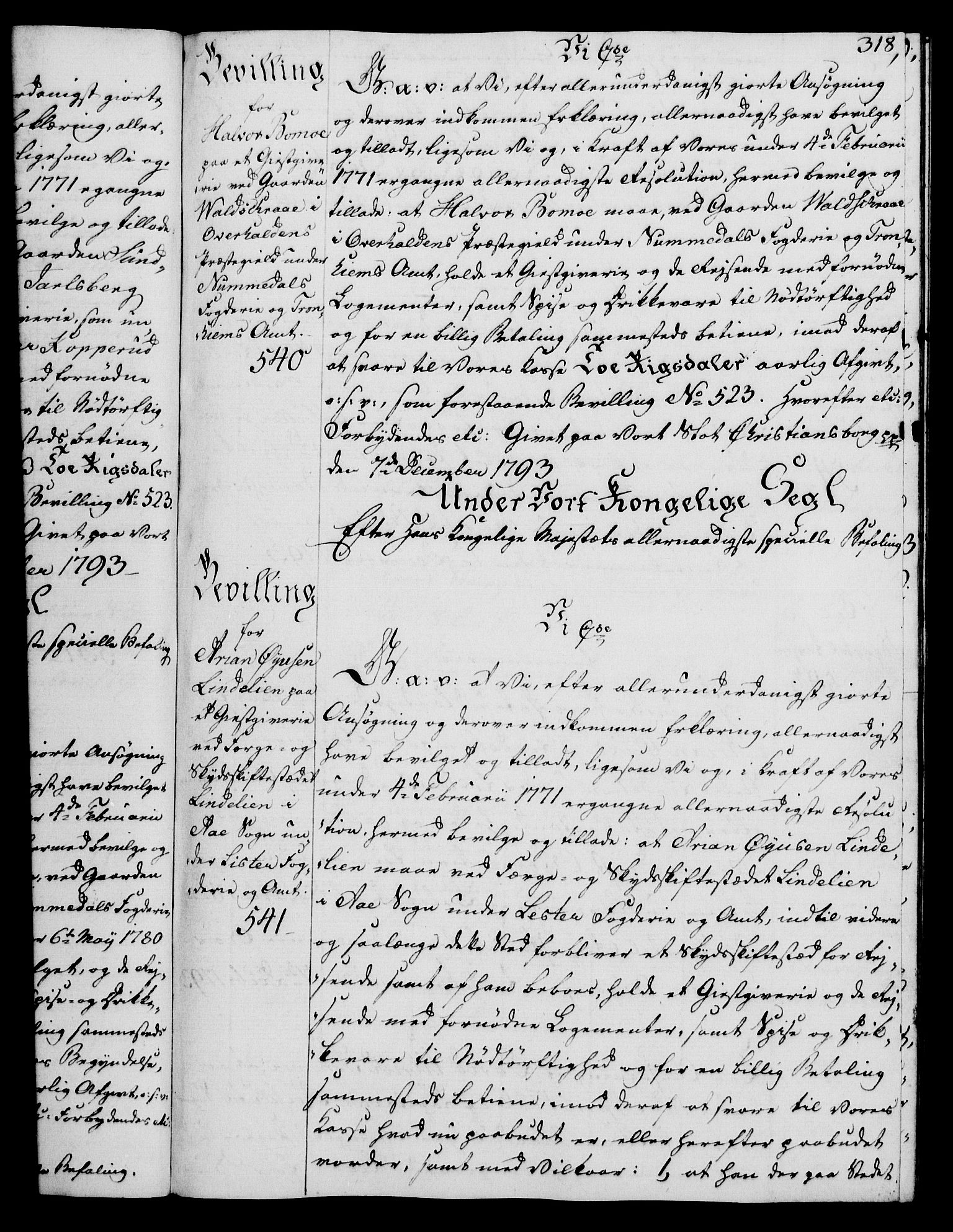Rentekammeret, Kammerkanselliet, RA/EA-3111/G/Gg/Gga/L0015: Norsk ekspedisjonsprotokoll med register (merket RK 53.15), 1790-1791, p. 318