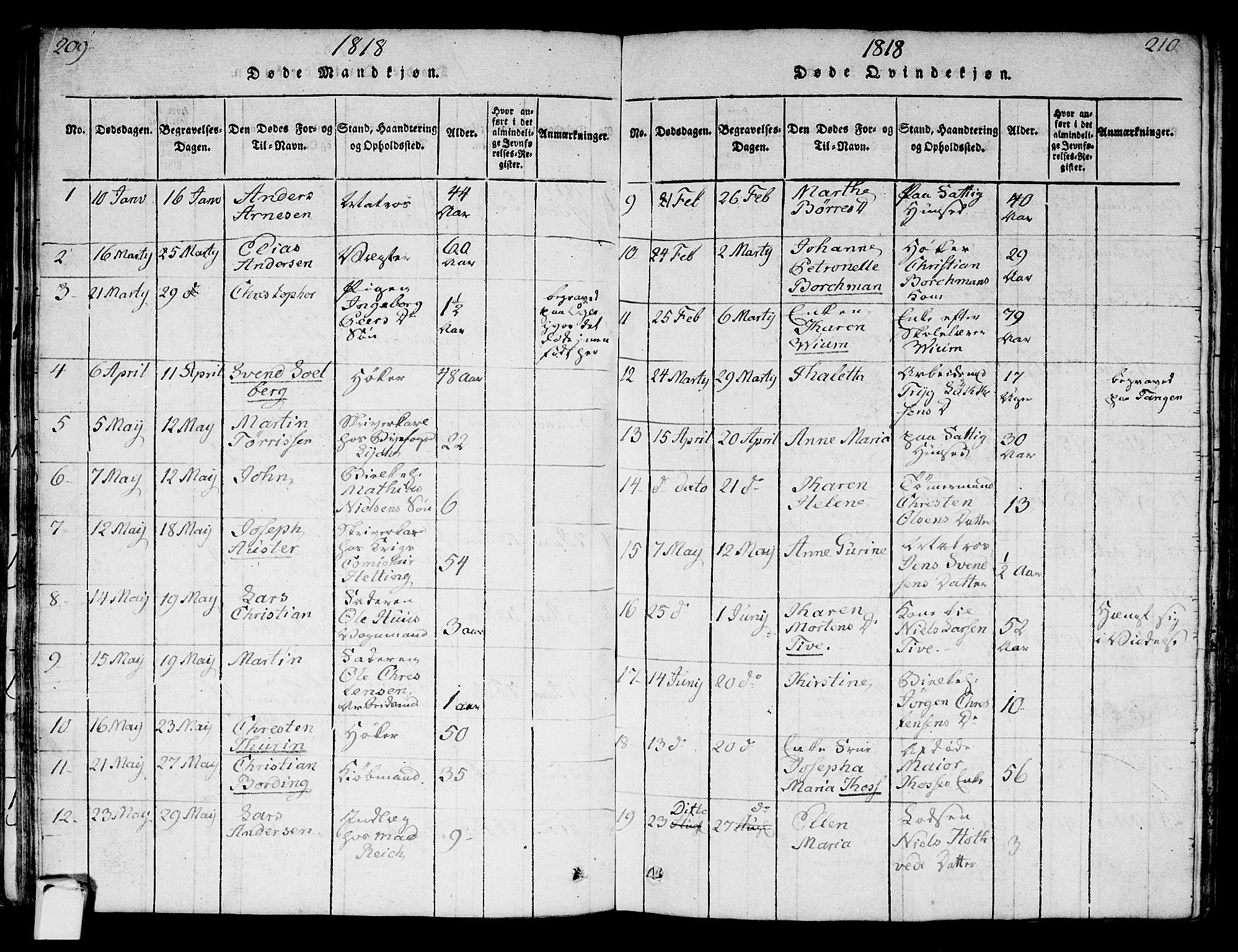 Strømsø kirkebøker, AV/SAKO-A-246/F/Fa/L0011: Parish register (official) no. I 11, 1815-1829, p. 209-210