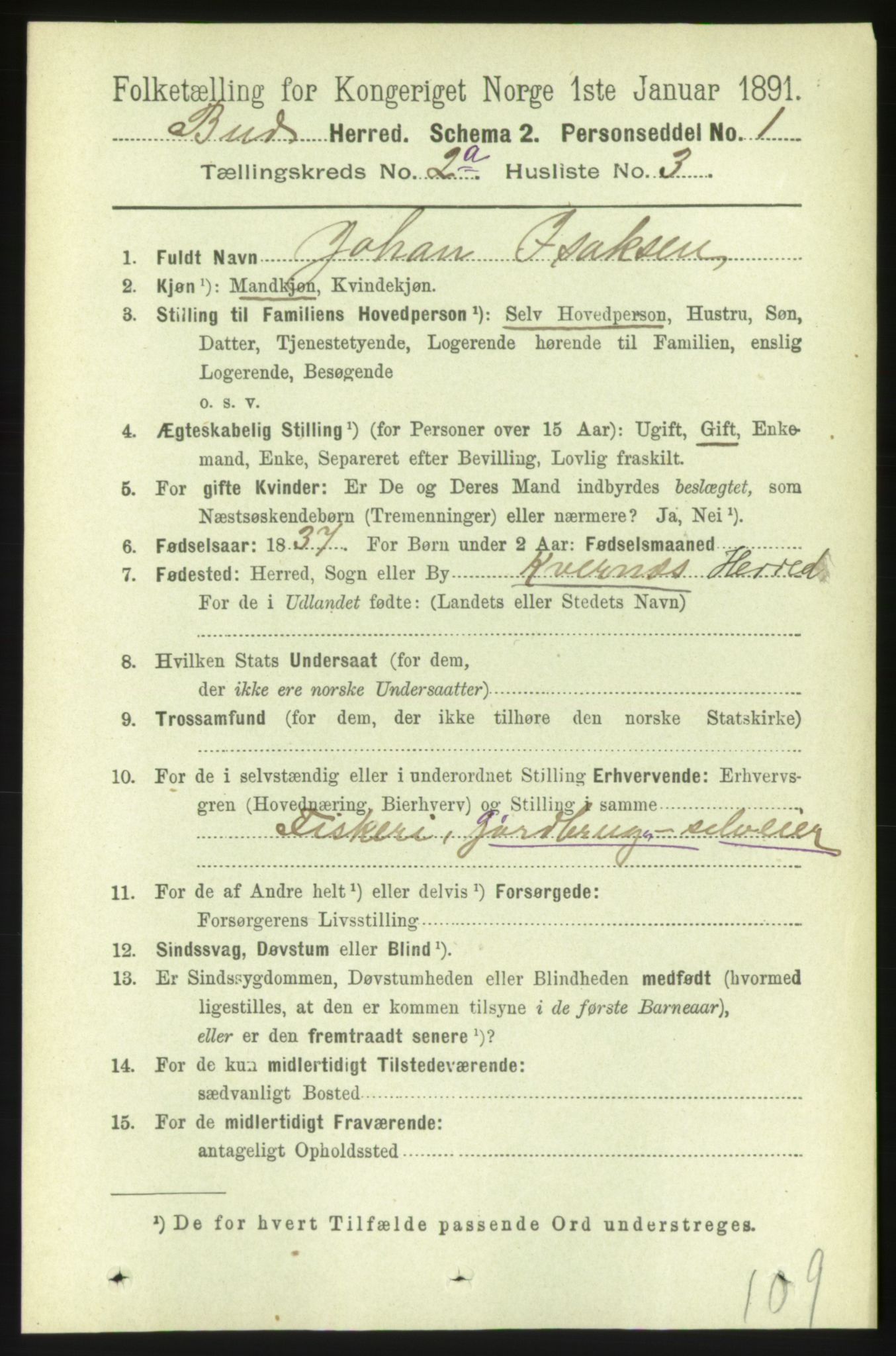 RA, 1891 census for 1549 Bud, 1891, p. 750