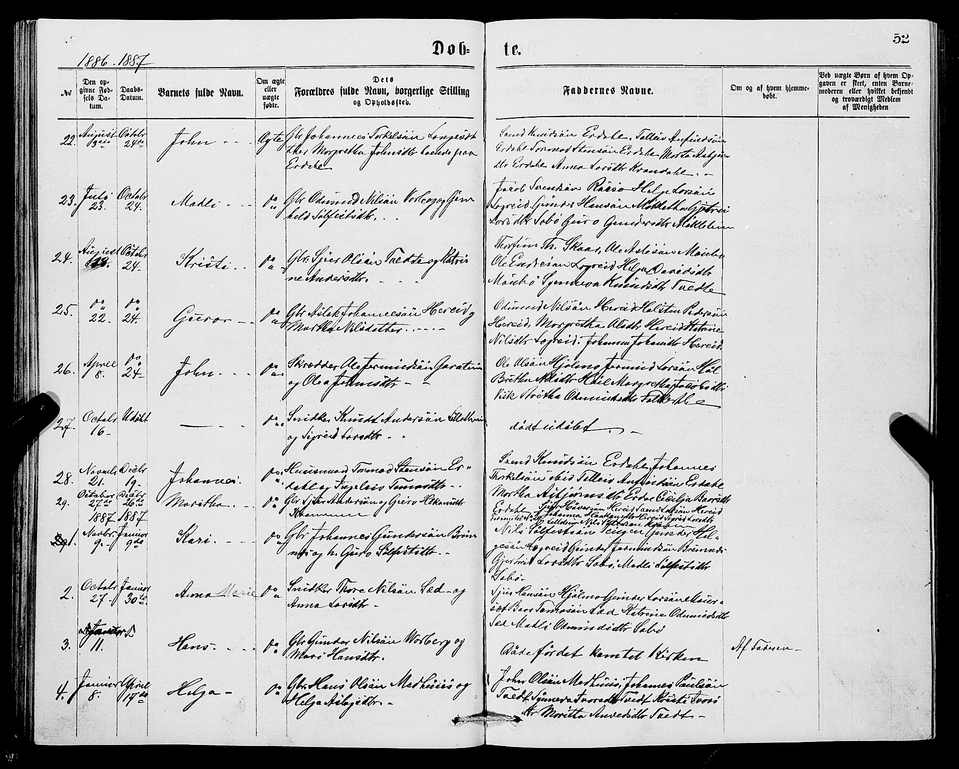 Ullensvang sokneprestembete, SAB/A-78701/H/Hab: Parish register (copy) no. C 2, 1871-1899, p. 52
