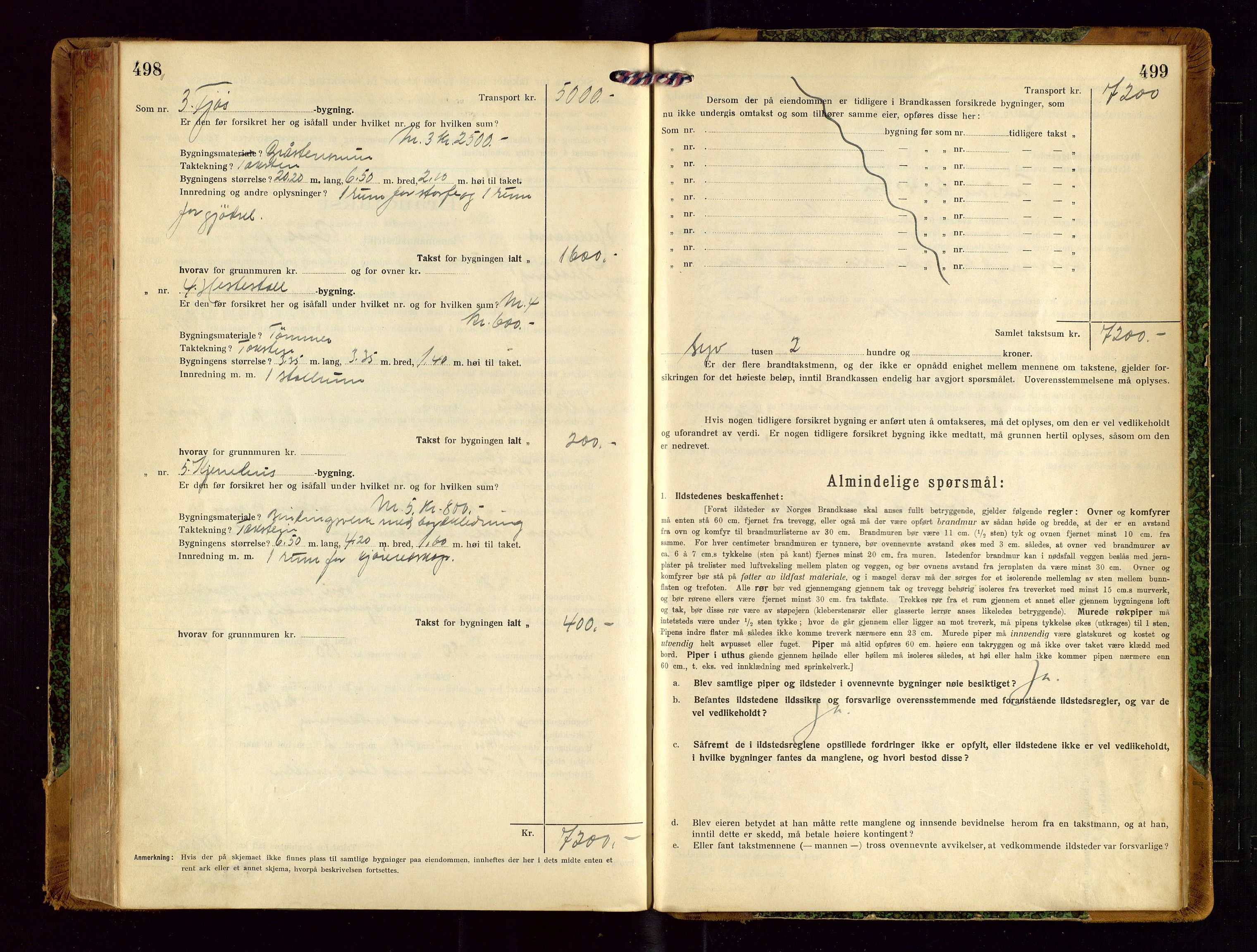 Helleland lensmannskontor, AV/SAST-A-100209/Gob/L0002: "Brandtakstprotokoll", 1921-1930, p. 498-499