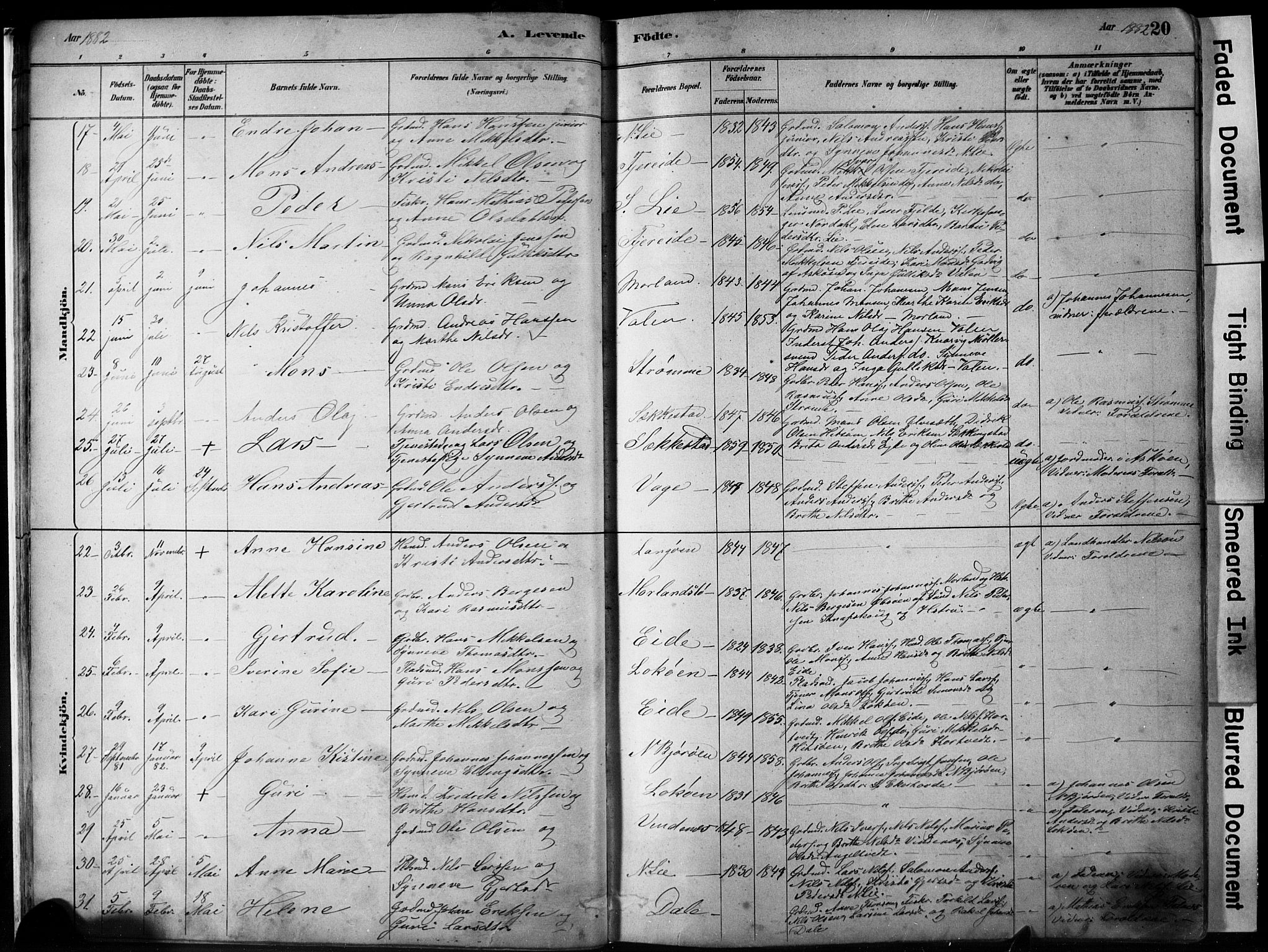 Fjell sokneprestembete, SAB/A-75301/H/Hab: Parish register (copy) no. A 4, 1880-1899, p. 20
