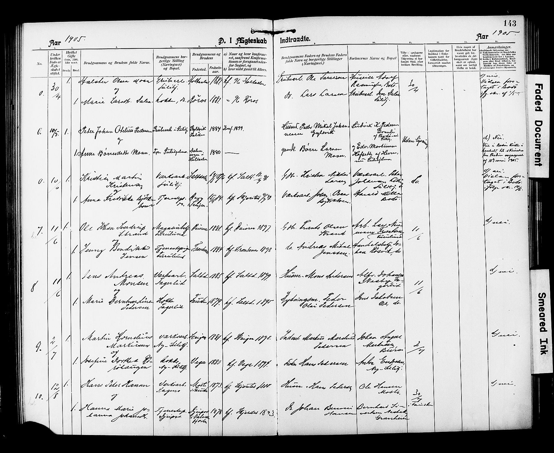 Ministerialprotokoller, klokkerbøker og fødselsregistre - Nordland, AV/SAT-A-1459/850/L0709: Parish register (official) no. 850A01, 1899-1909, p. 143