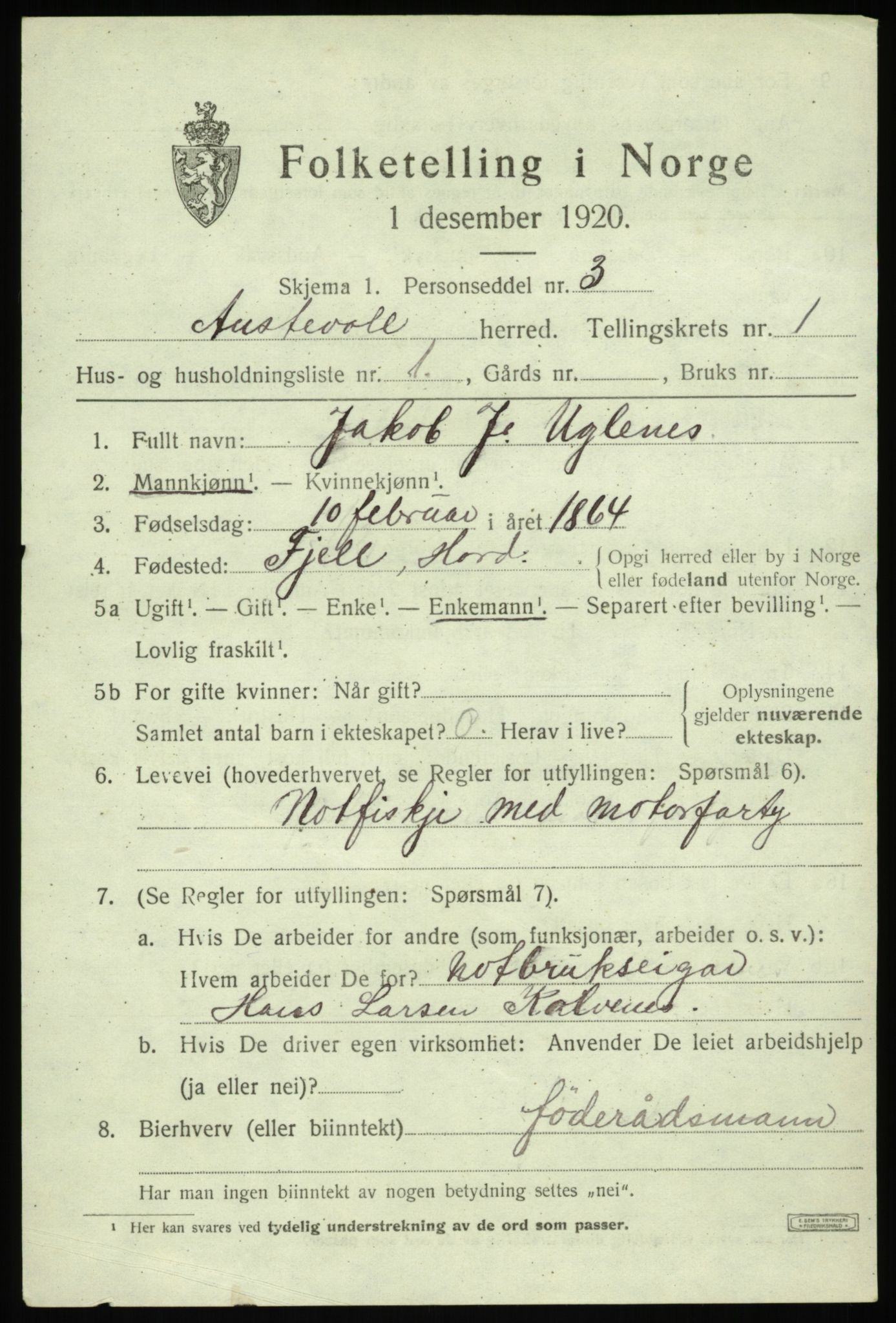 SAB, 1920 census for Austevoll, 1920, p. 904