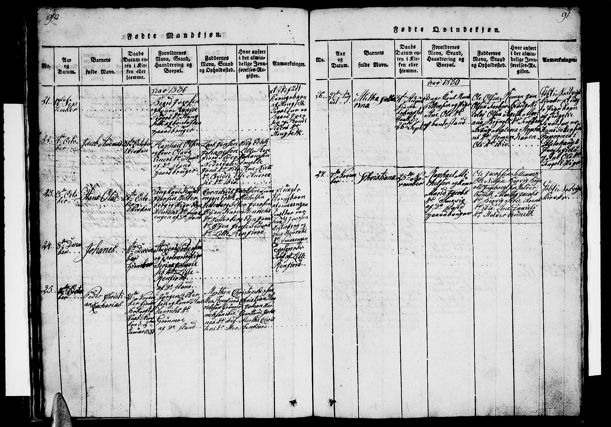 Ministerialprotokoller, klokkerbøker og fødselsregistre - Nordland, AV/SAT-A-1459/812/L0186: Parish register (copy) no. 812C04, 1820-1849, p. 90-91