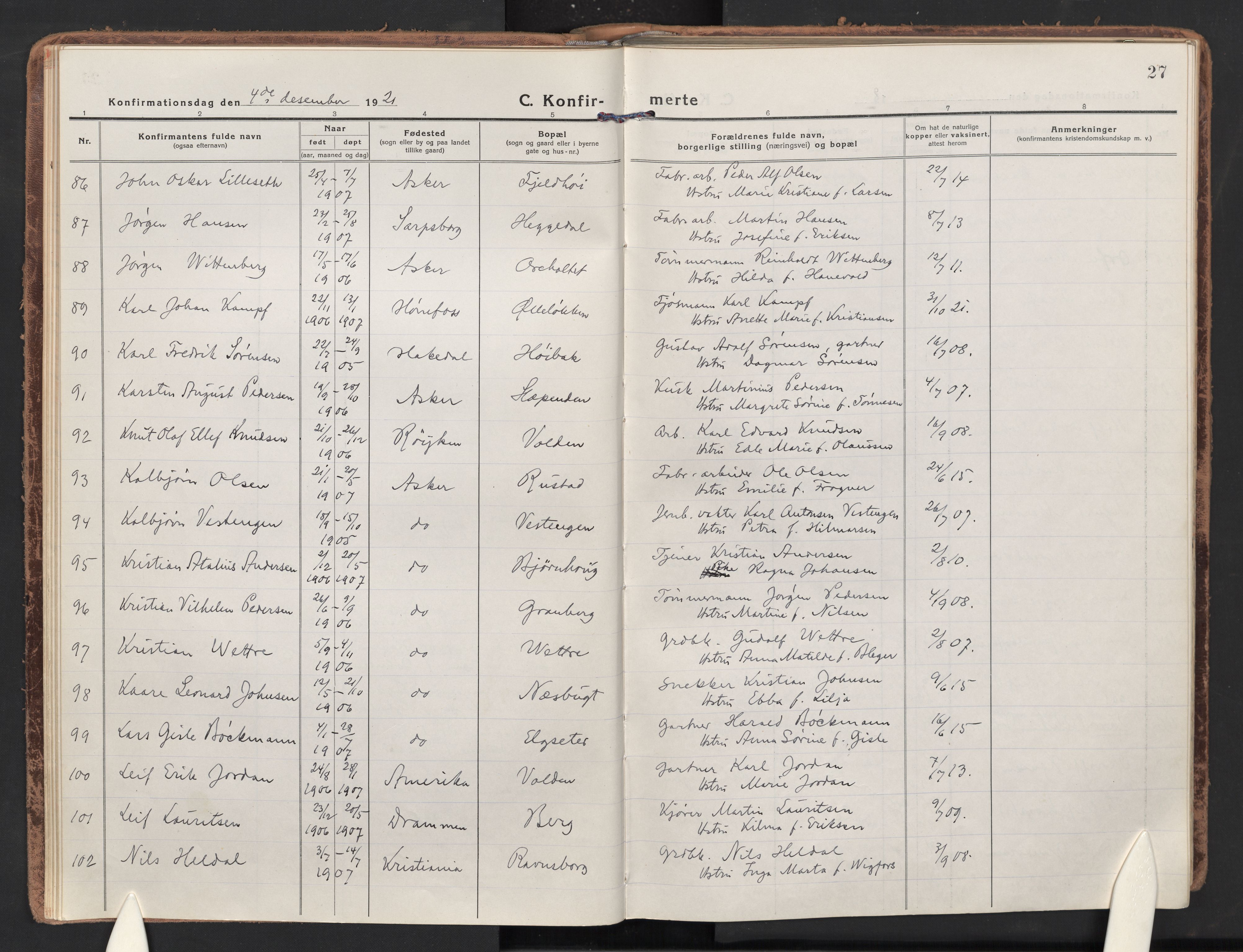 Asker prestekontor Kirkebøker, AV/SAO-A-10256a/F/Fa/L0019: Parish register (official) no. I 19, 1918-1935, p. 27