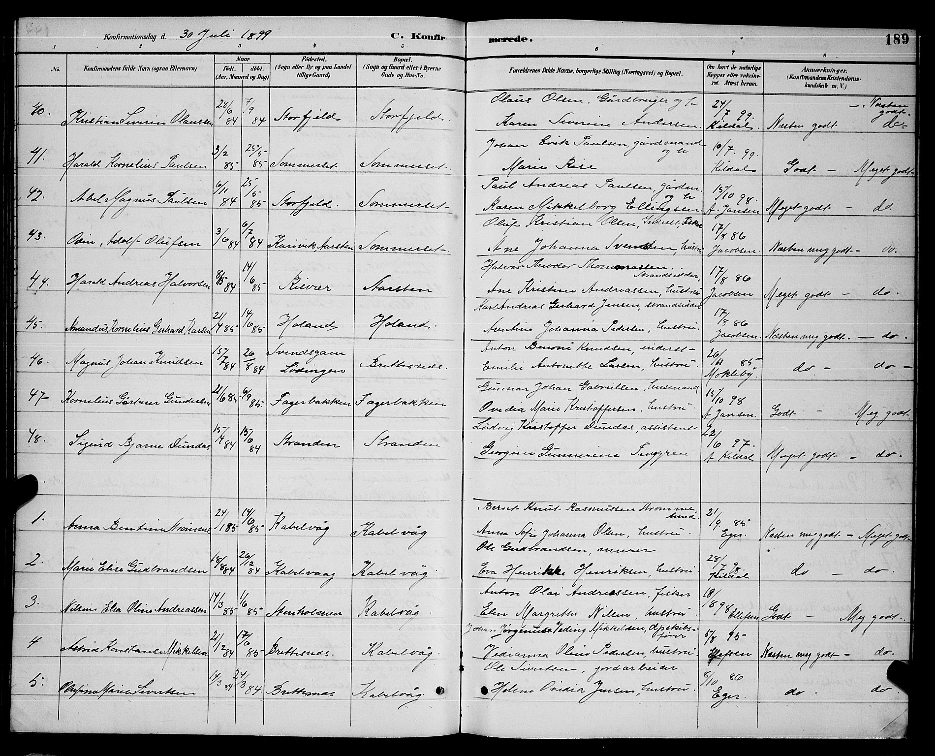 Ministerialprotokoller, klokkerbøker og fødselsregistre - Nordland, AV/SAT-A-1459/874/L1077: Parish register (copy) no. 874C06, 1891-1900, p. 189