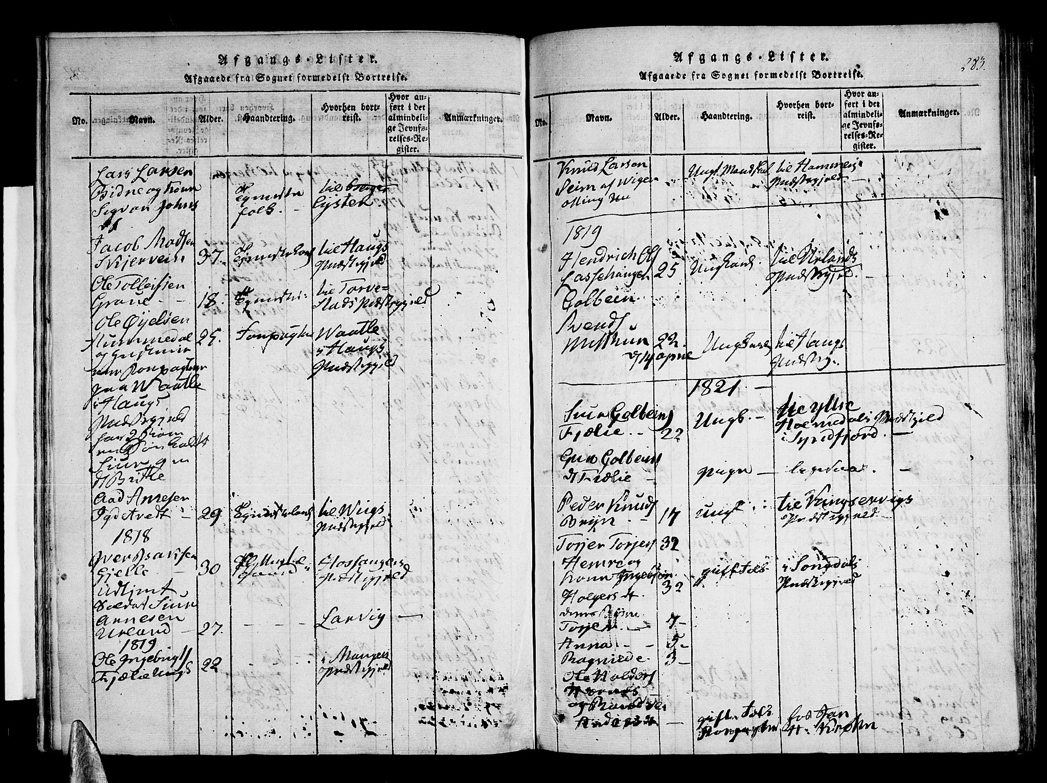 Voss sokneprestembete, AV/SAB-A-79001/H/Haa: Parish register (official) no. A 11, 1816-1827, p. 283