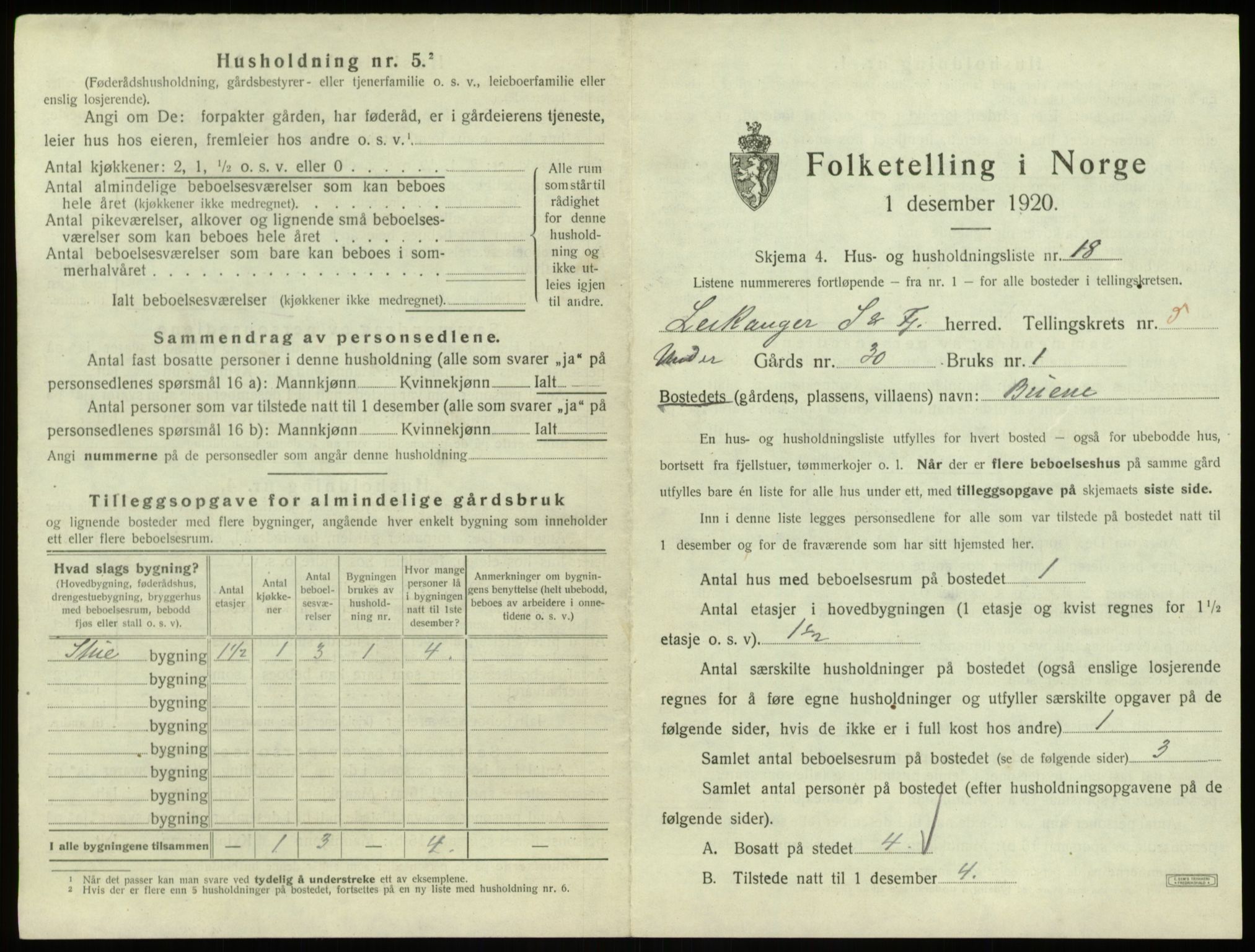 SAB, 1920 census for Leikanger, 1920, p. 556