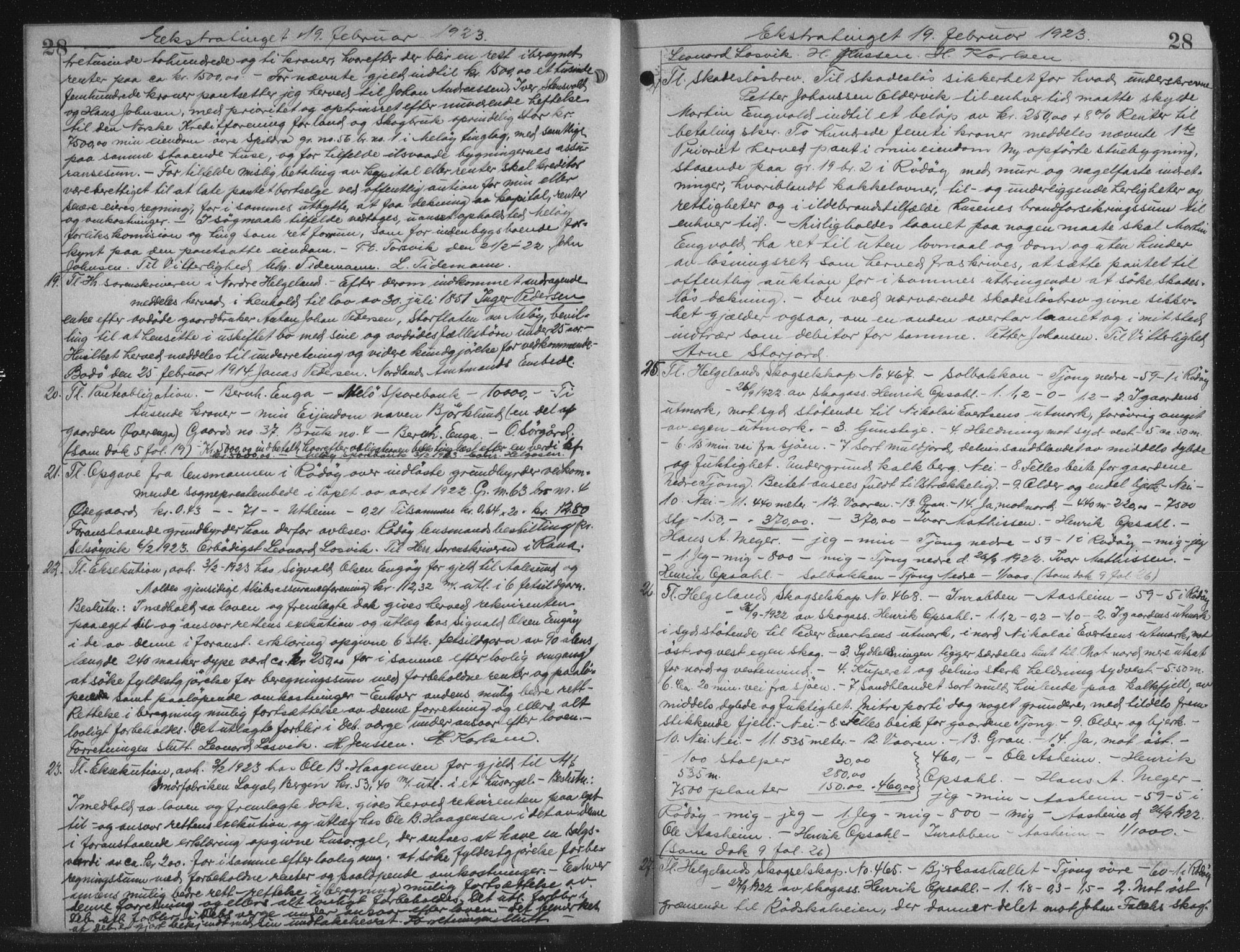 Rana sorenskriveri , AV/SAT-A-1108/1/2/2C/L0018: Mortgage book no. 18, 1923-1928, p. 28, Deed date: 19.02.1923