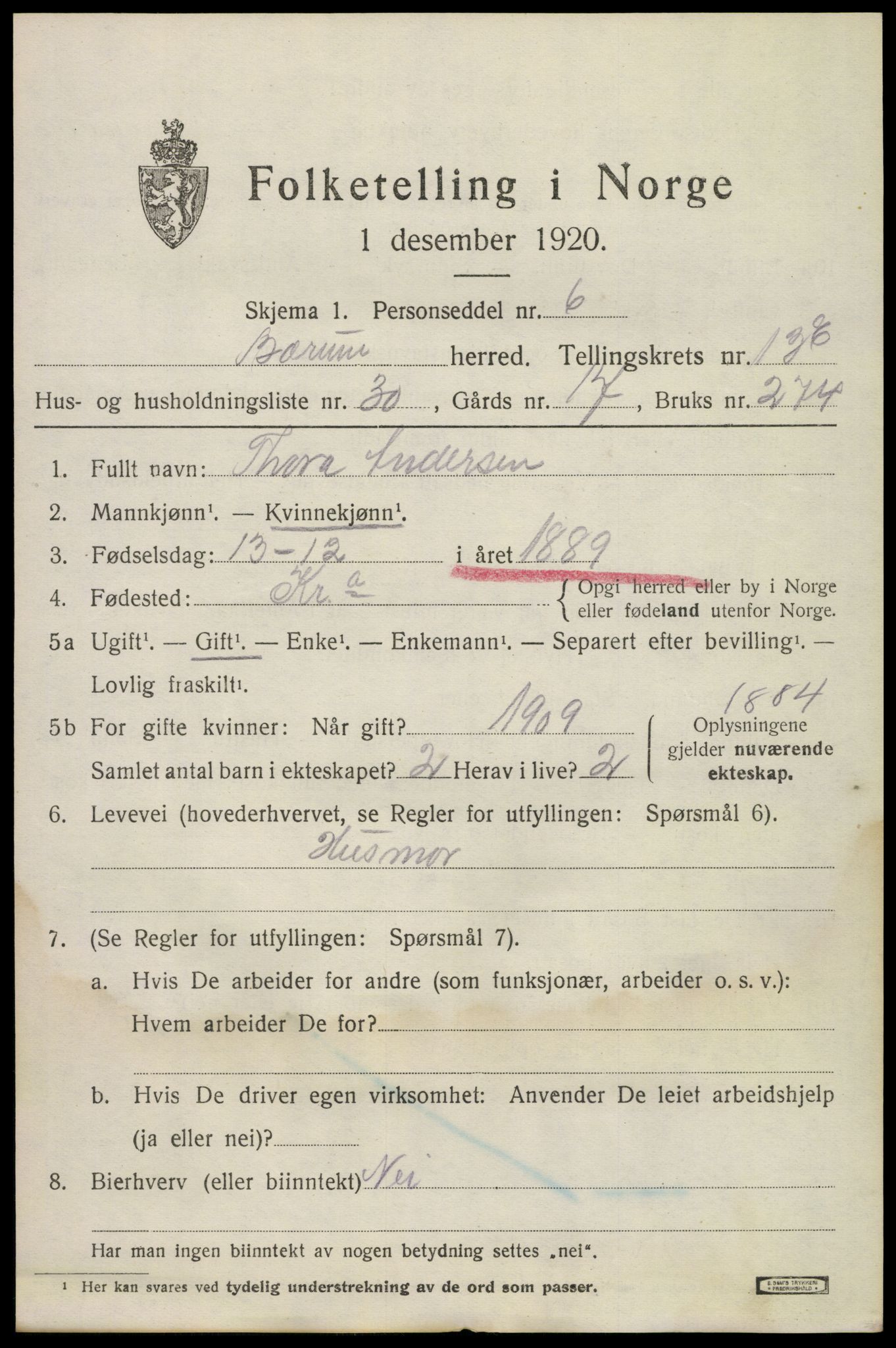 SAO, 1920 census for Bærum, 1920, p. 38200