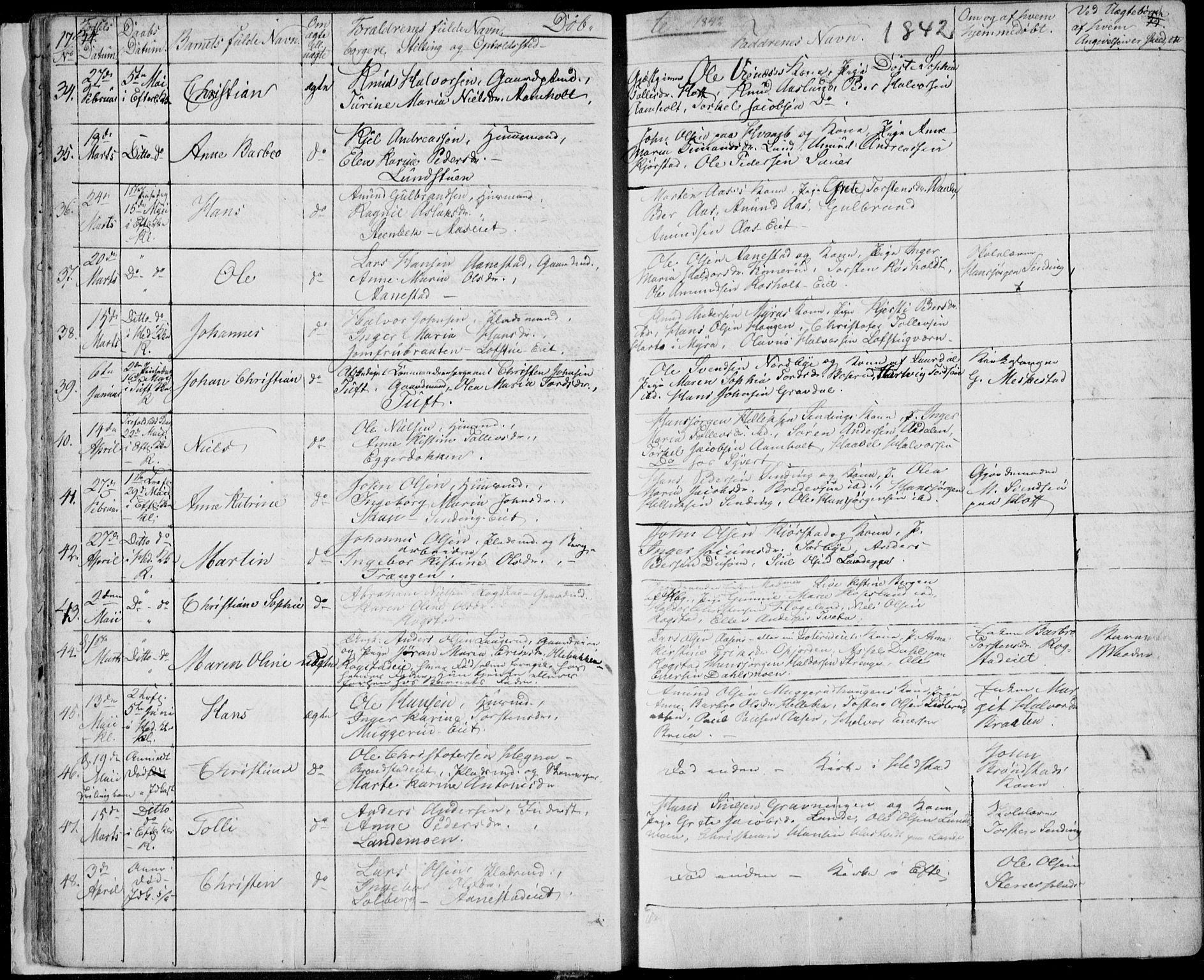 Sandsvær kirkebøker, AV/SAKO-A-244/F/Fa/L0005: Parish register (official) no. I 5, 1840-1856, p. 34-35