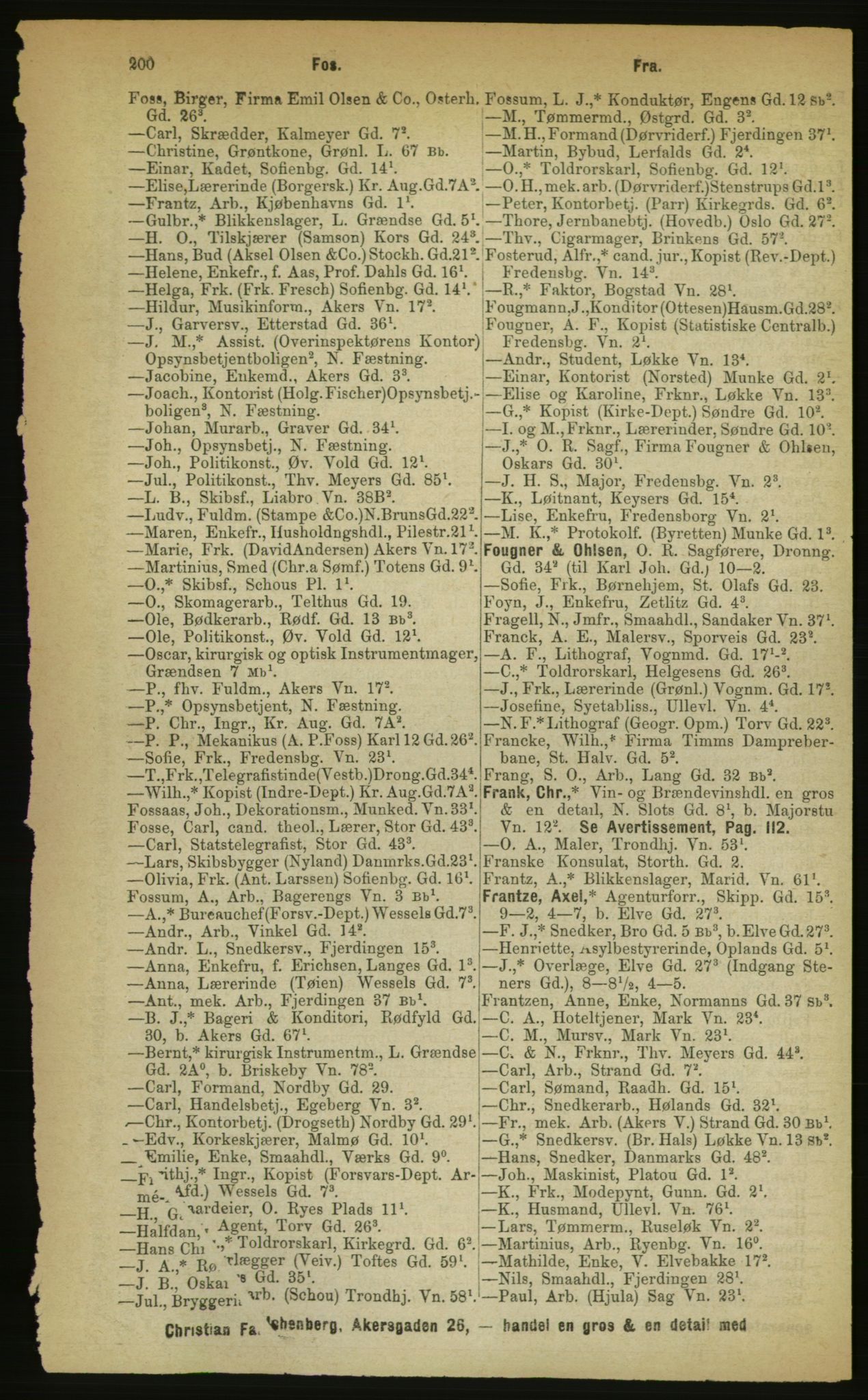 Kristiania/Oslo adressebok, PUBL/-, 1888, p. 200