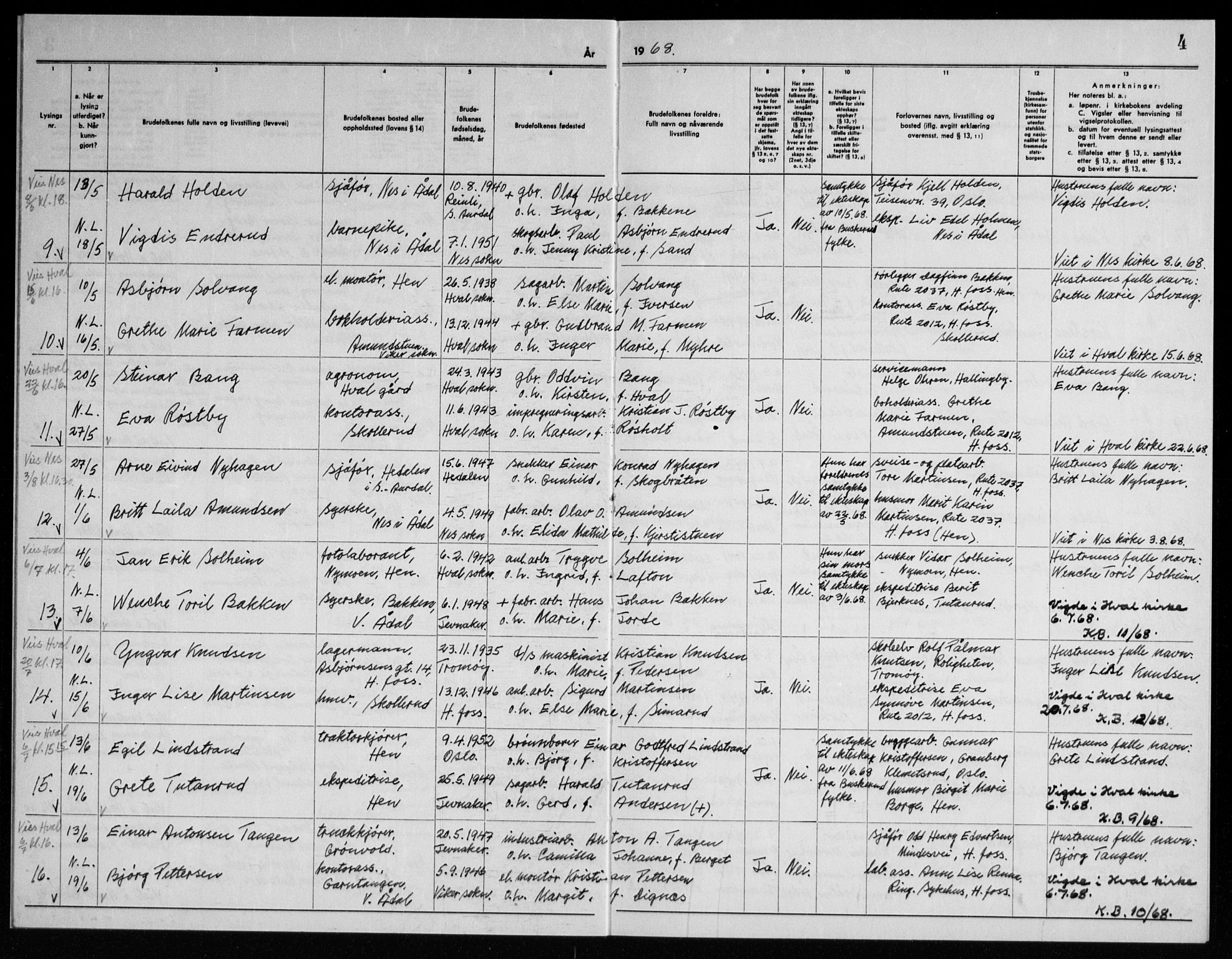 Ådal kirkebøker, AV/SAKO-A-248/H/Ha/L0002: Banns register no. 2, 1967-1969, p. 4