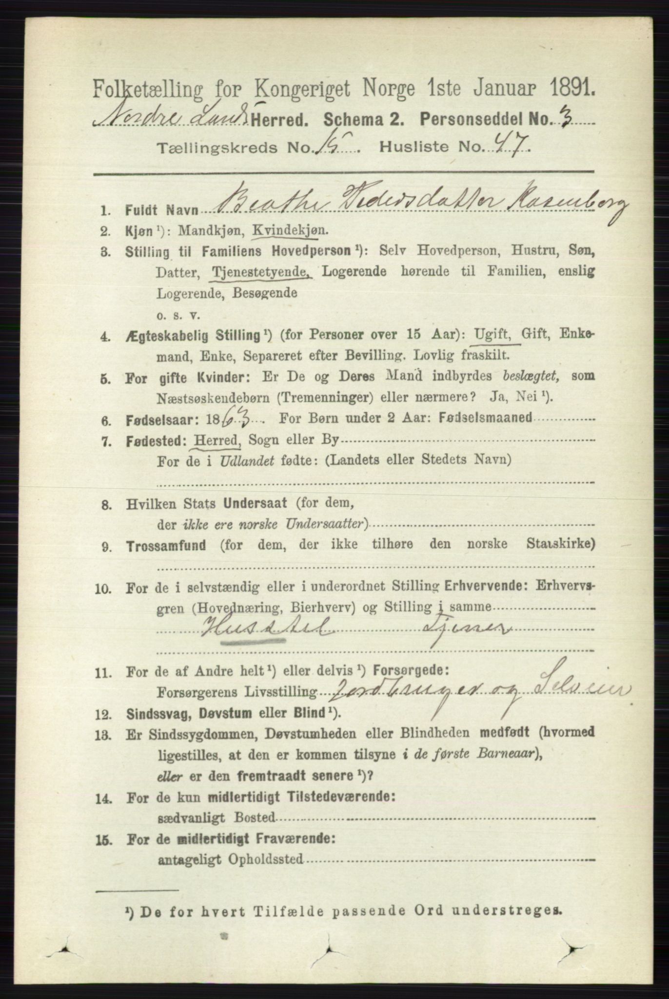 RA, 1891 census for 0538 Nordre Land, 1891, p. 4049