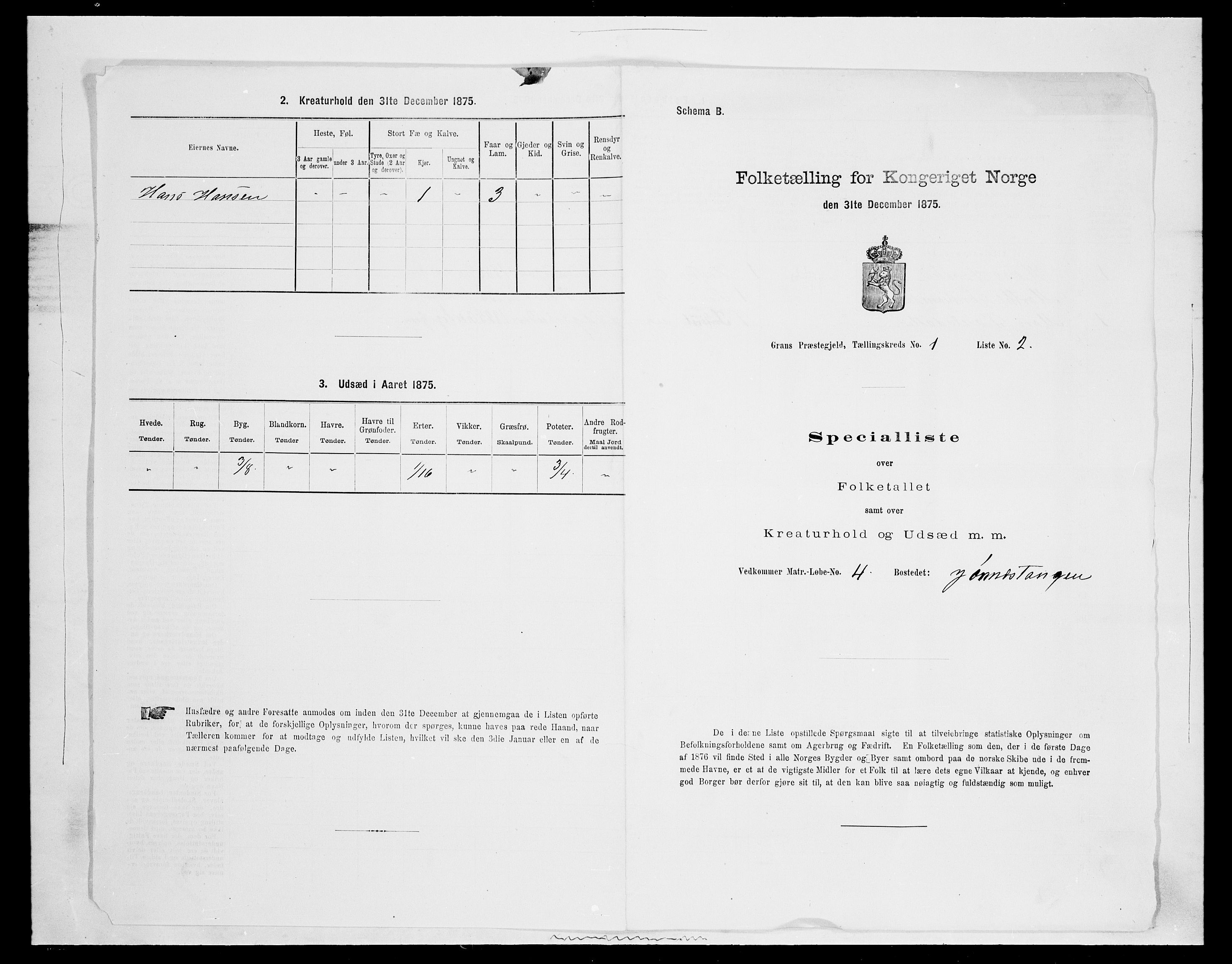 SAH, 1875 census for 0534P Gran, 1875, p. 145