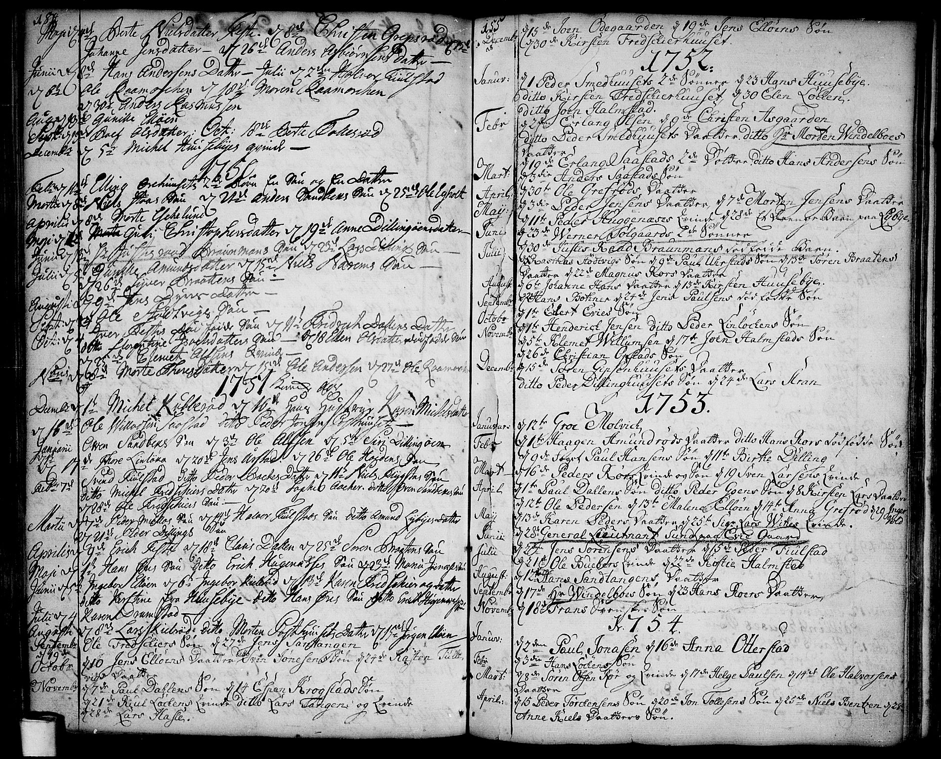 Rygge prestekontor Kirkebøker, SAO/A-10084b/F/Fa/L0001: Parish register (official) no. 1, 1725-1771, p. 154-155