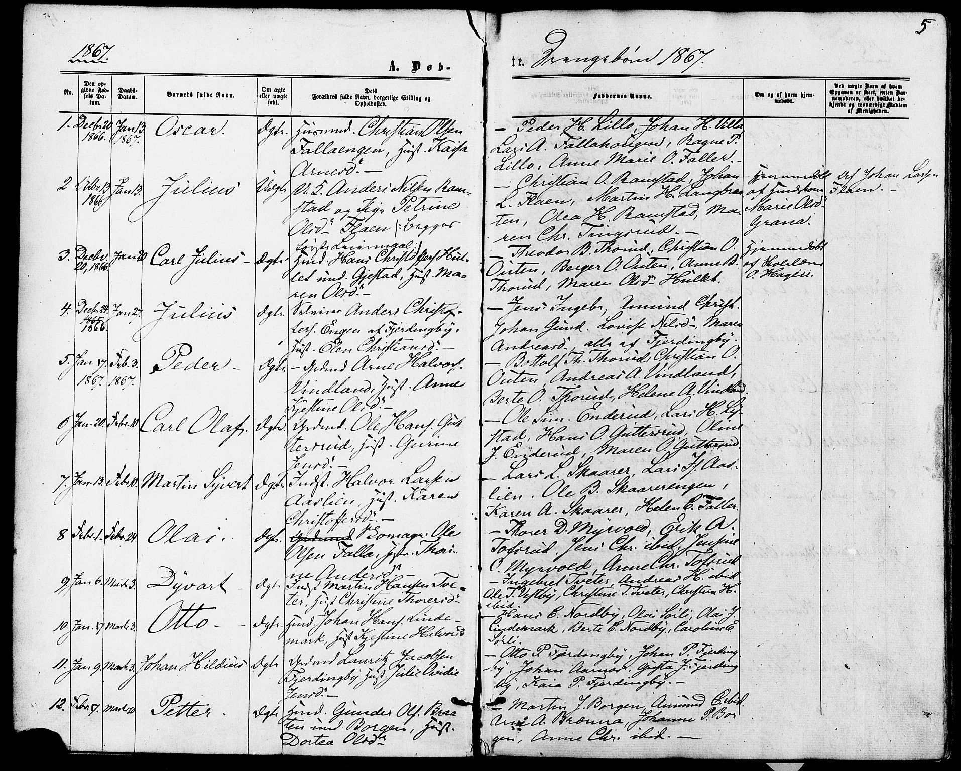 Fet prestekontor Kirkebøker, SAO/A-10370a/F/Fa/L0013: Parish register (official) no. I 13, 1867-1877, p. 5