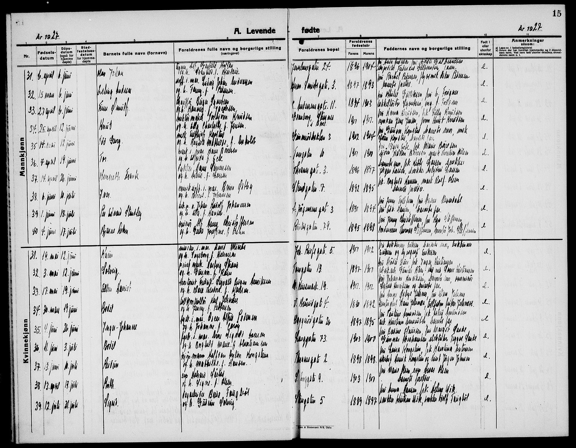 Horten kirkebøker, AV/SAKO-A-348/G/Ga/L0009: Parish register (copy) no. 9, 1926-1936, p. 15