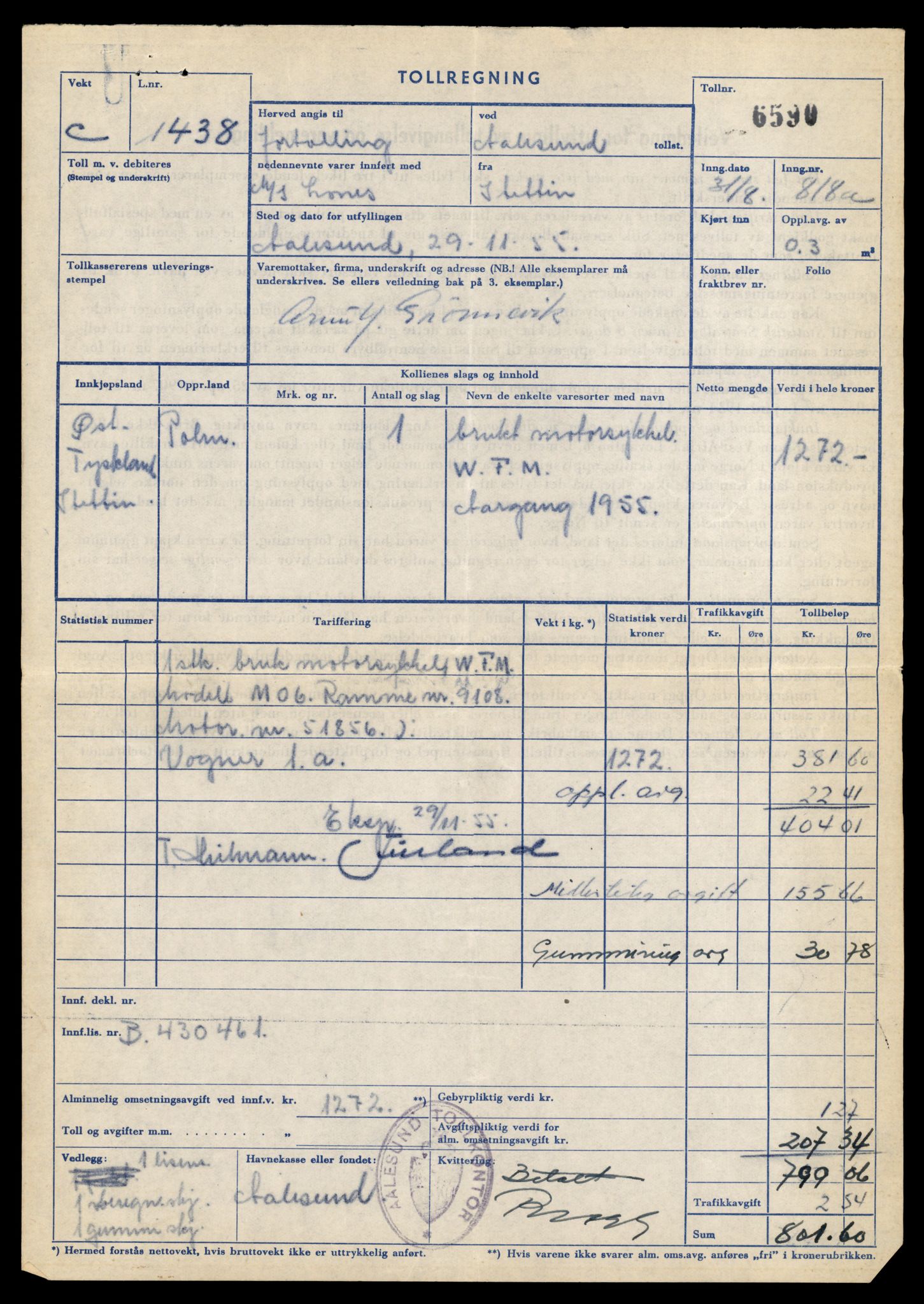 Møre og Romsdal vegkontor - Ålesund trafikkstasjon, AV/SAT-A-4099/F/Fe/L0040: Registreringskort for kjøretøy T 13531 - T 13709, 1927-1998, p. 431