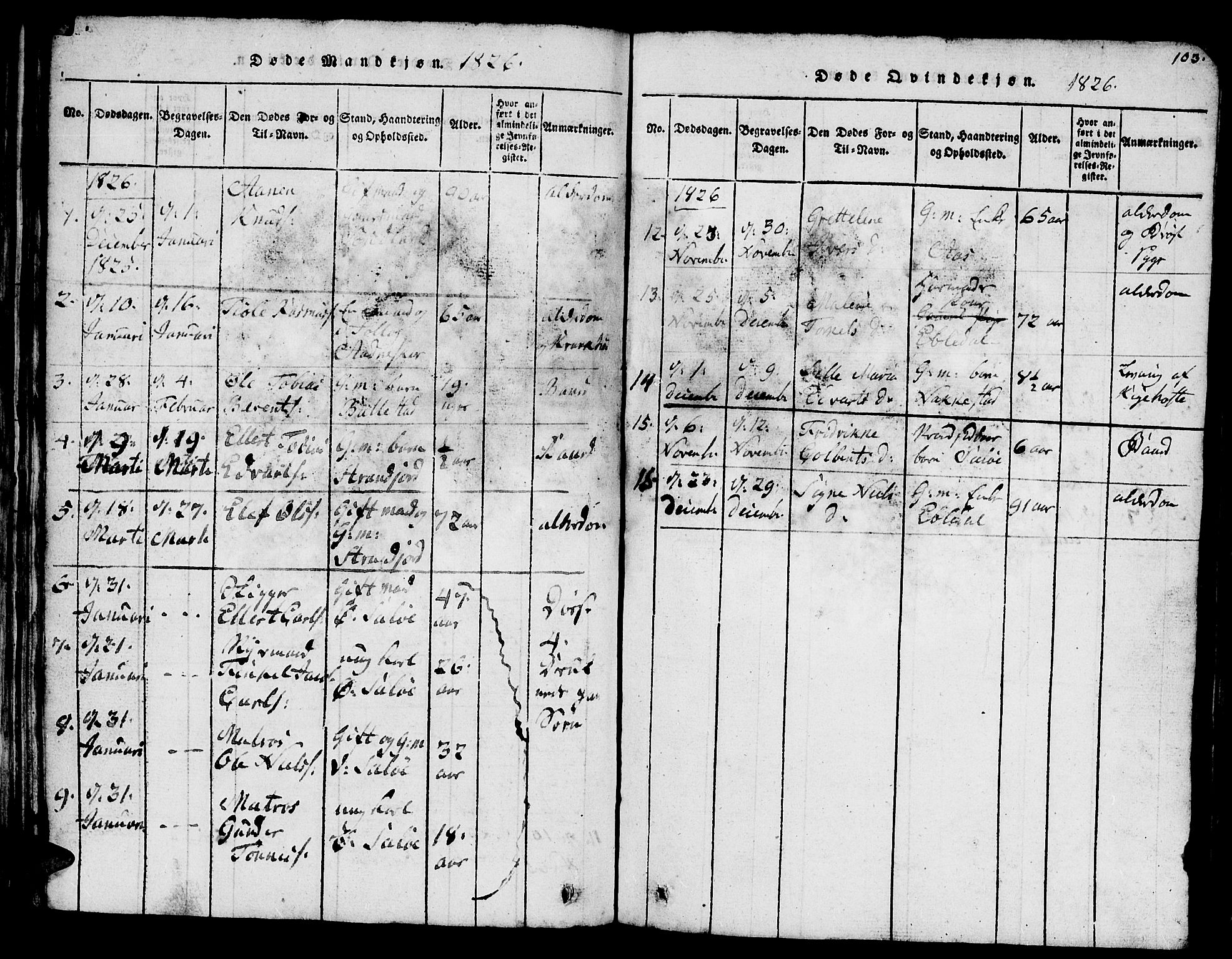 Lyngdal sokneprestkontor, AV/SAK-1111-0029/F/Fb/Fba/L0001: Parish register (copy) no. B 1, 1816-1876, p. 103