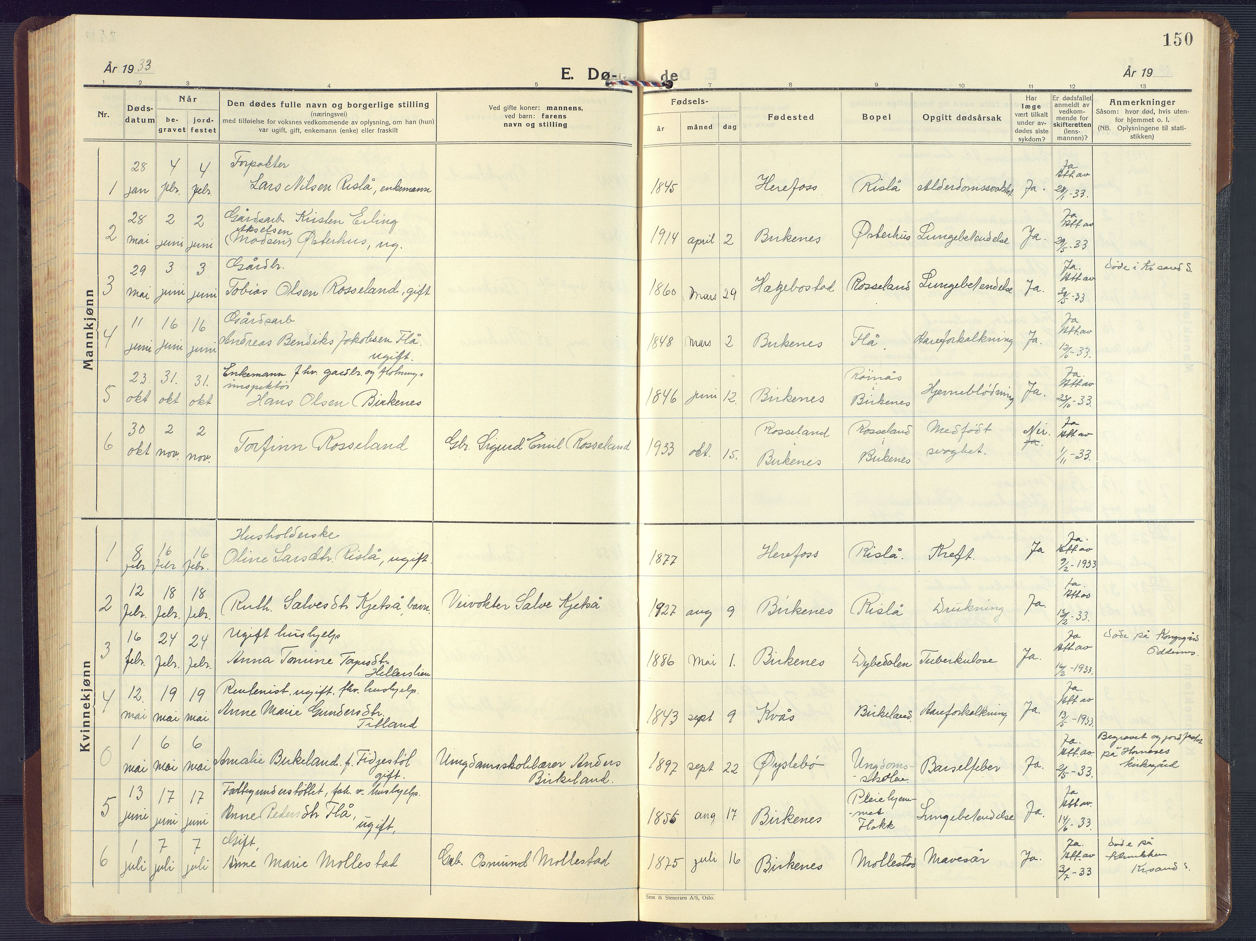 Birkenes sokneprestkontor, SAK/1111-0004/F/Fb/L0005: Parish register (copy) no. B 5, 1930-1957, p. 150
