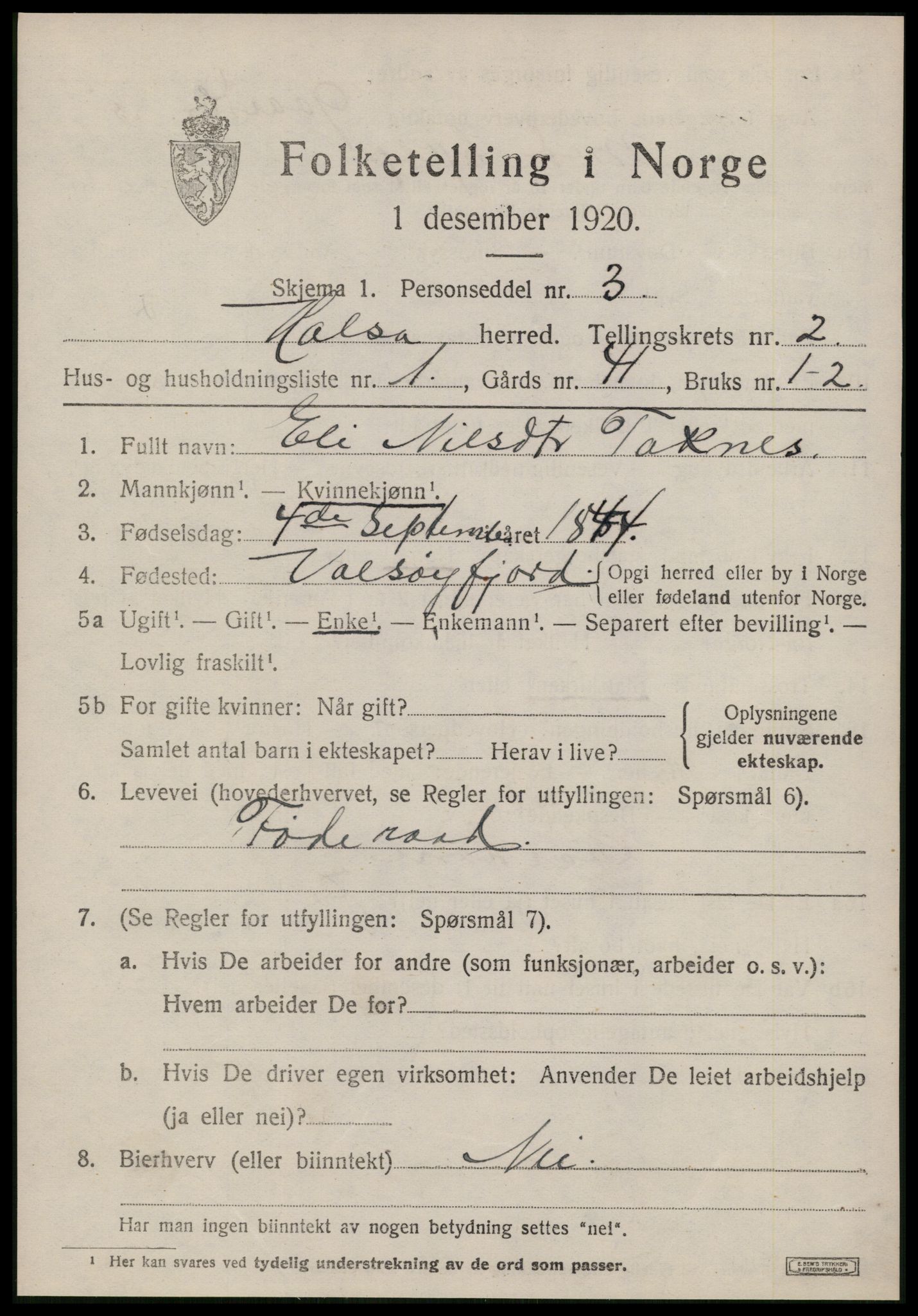 SAT, 1920 census for Halsa, 1920, p. 902