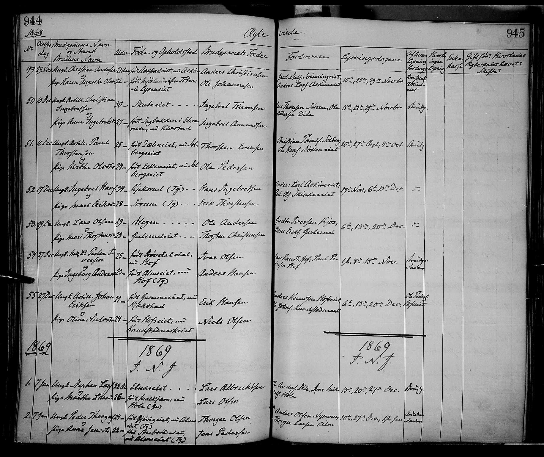 Gran prestekontor, SAH/PREST-112/H/Ha/Haa/L0012: Parish register (official) no. 12, 1856-1874, p. 944-945