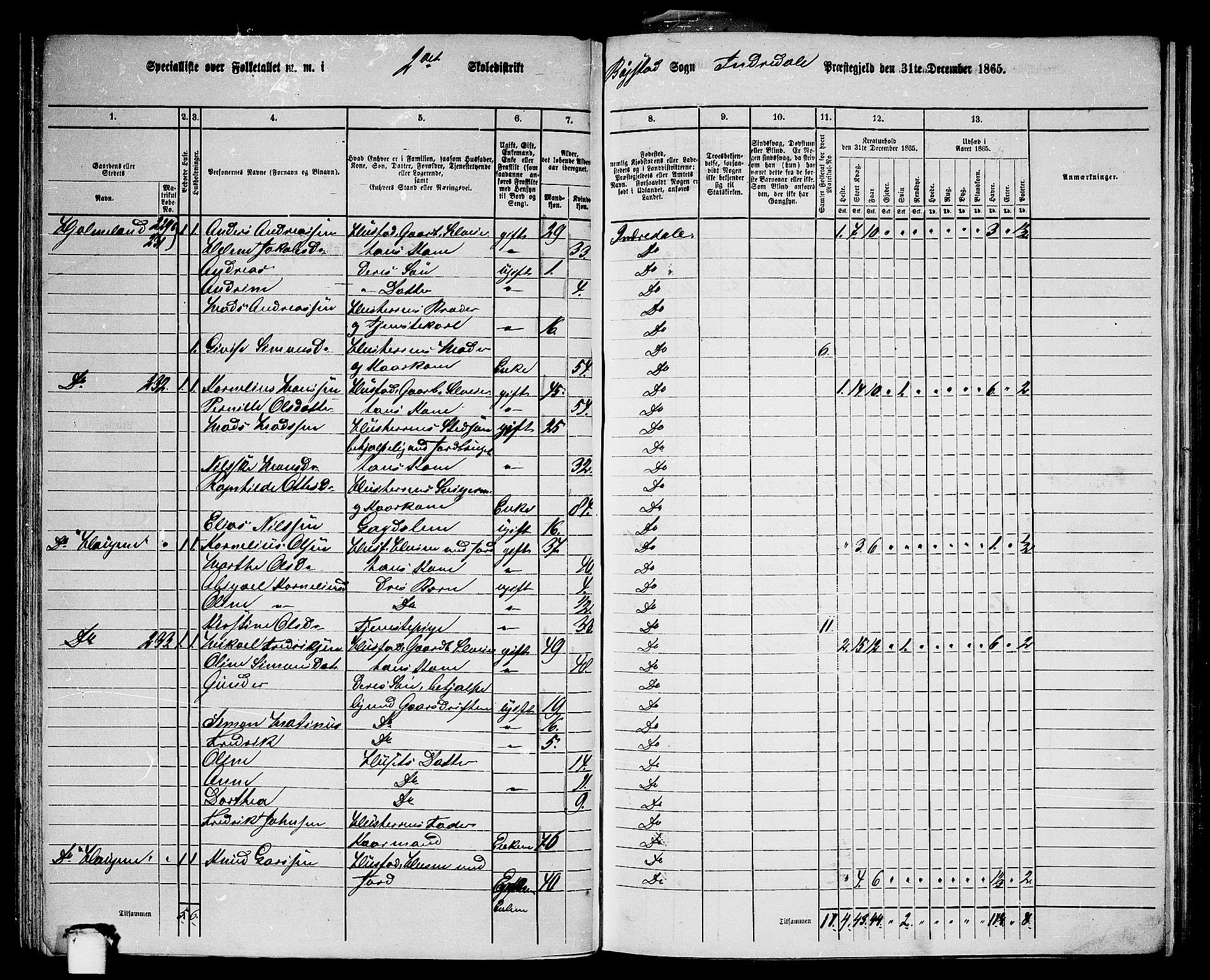 RA, 1865 census for Indre Holmedal, 1865, p. 67