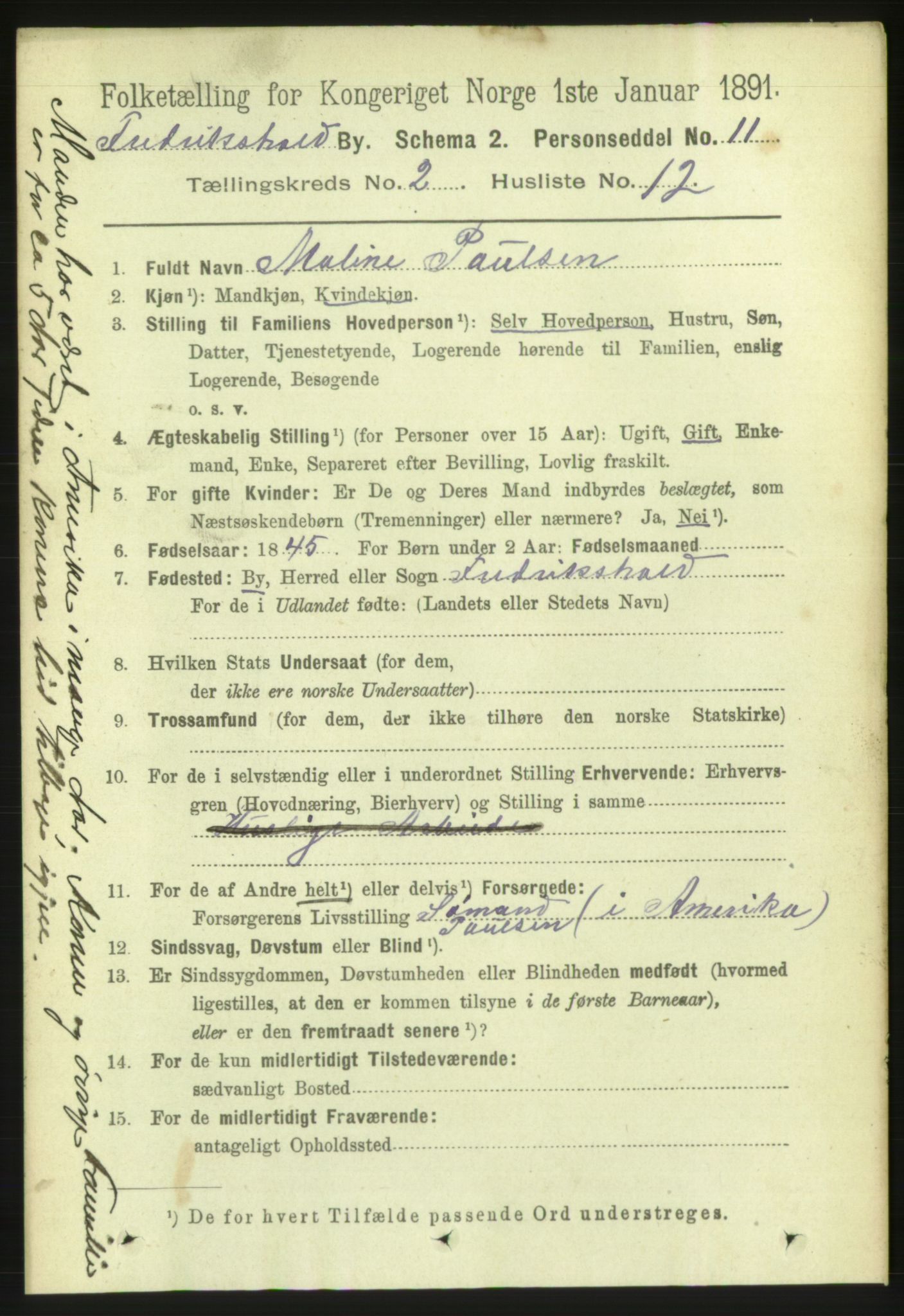 RA, 1891 census for 0101 Fredrikshald, 1891, p. 2796