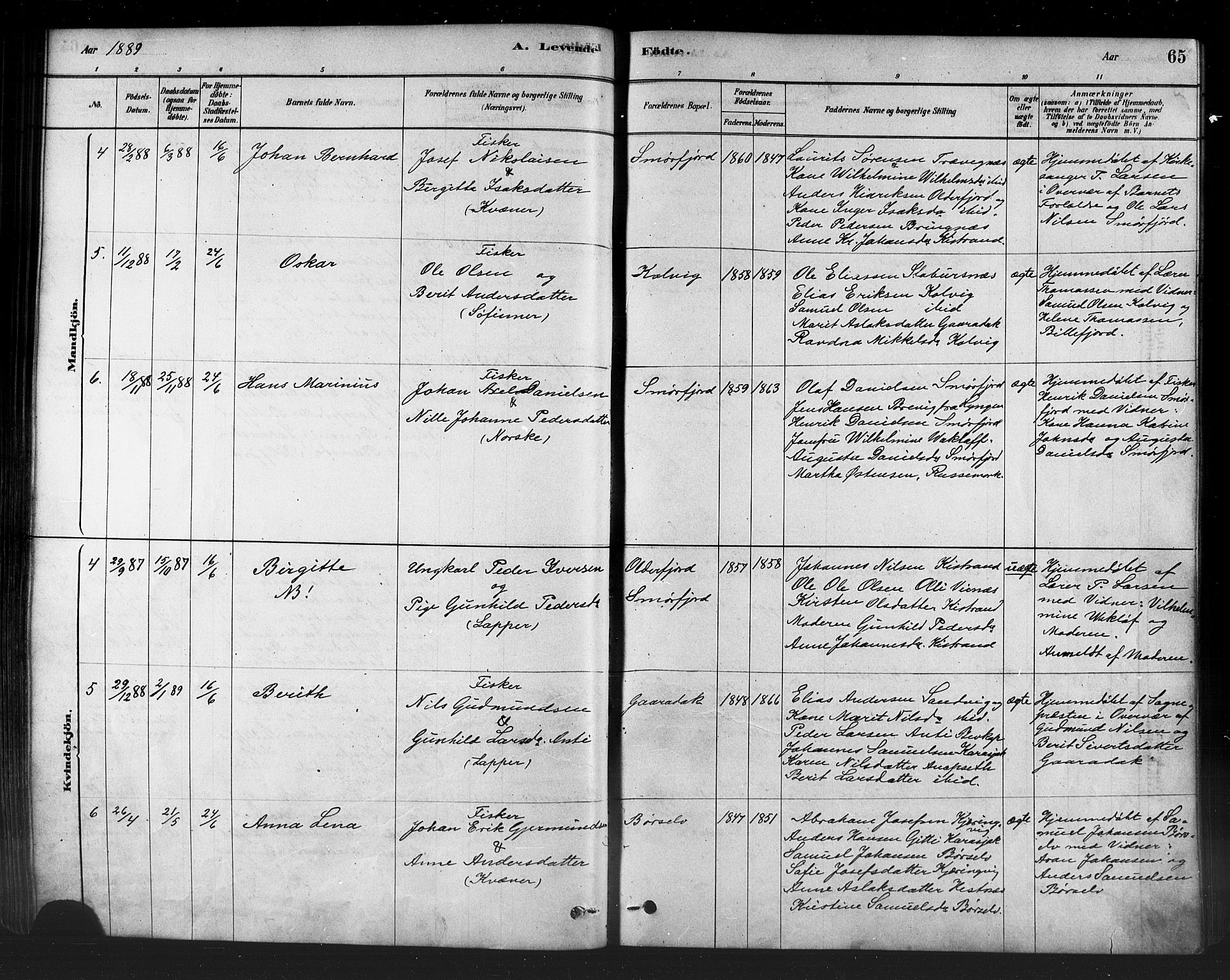 Kistrand/Porsanger sokneprestembete, AV/SATØ-S-1351/H/Ha/L0007.kirke: Parish register (official) no. 7, 1881-1889, p. 65