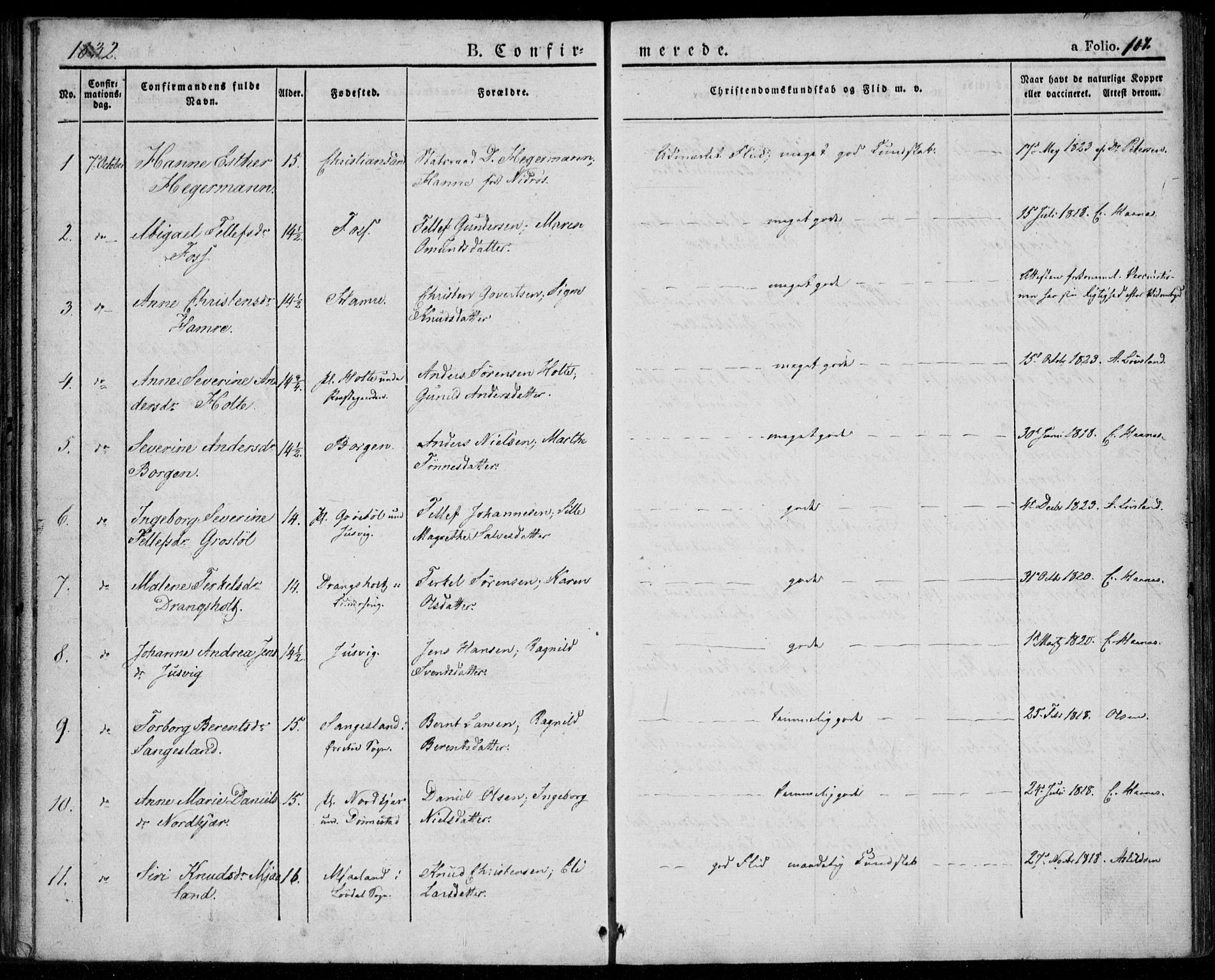 Tveit sokneprestkontor, AV/SAK-1111-0043/F/Fa/L0003: Parish register (official) no. A 3, 1829-1852, p. 107