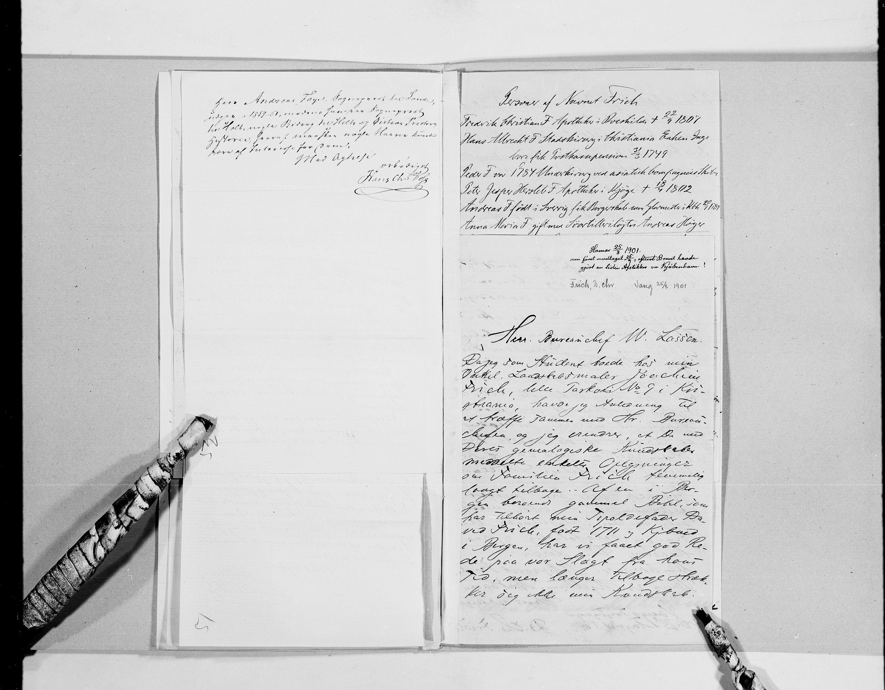 Lassens samlinger, AV/RA-PA-0051/G/L0097: Alfabetisk ordnede brev til Wilhelm Lassen: Fabritius - Grønvold, 1815-1907, p. 67
