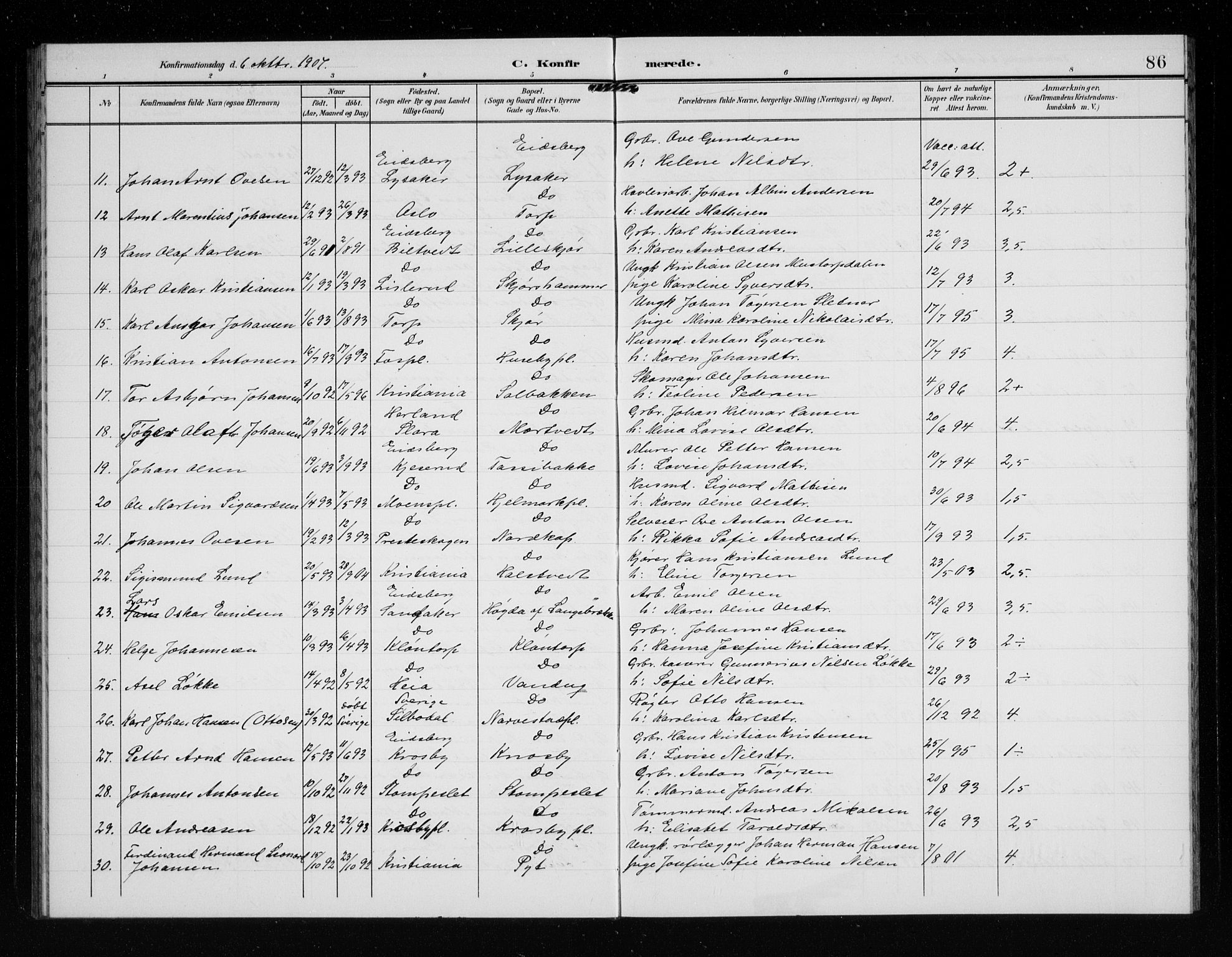Eidsberg prestekontor Kirkebøker, AV/SAO-A-10905/G/Ga/L0002: Parish register (copy) no. I 2, 1903-1913, p. 86