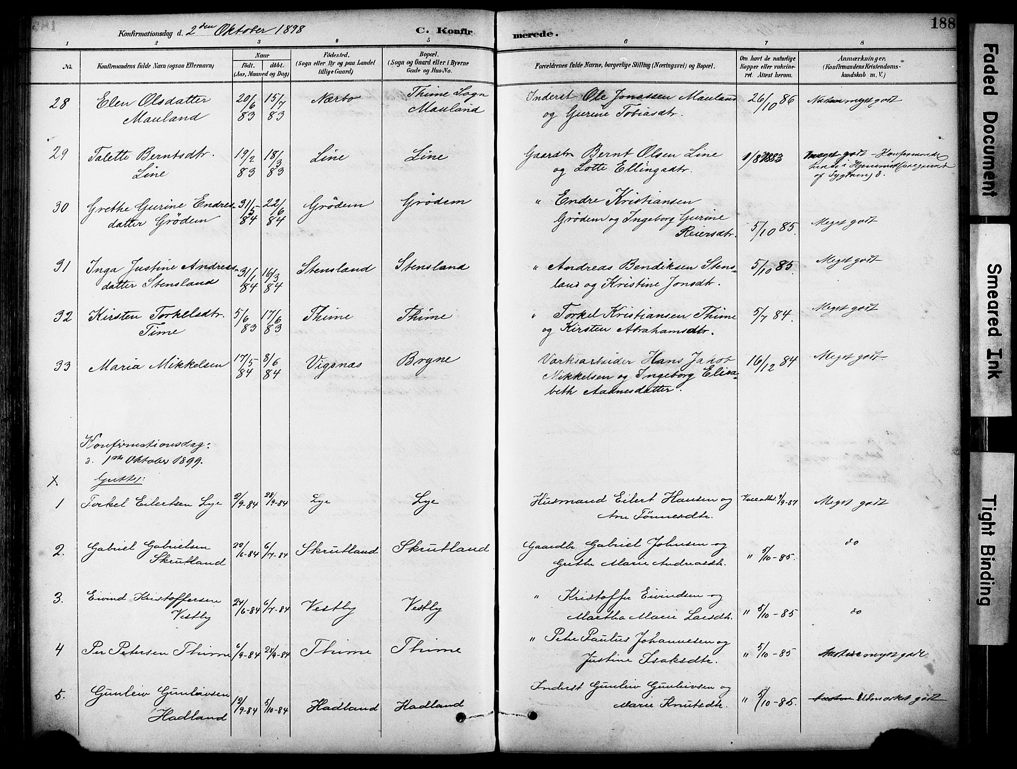 Lye sokneprestkontor, SAST/A-101794/001/30BA/L0011: Parish register (official) no. A 9, 1893-1903, p. 188