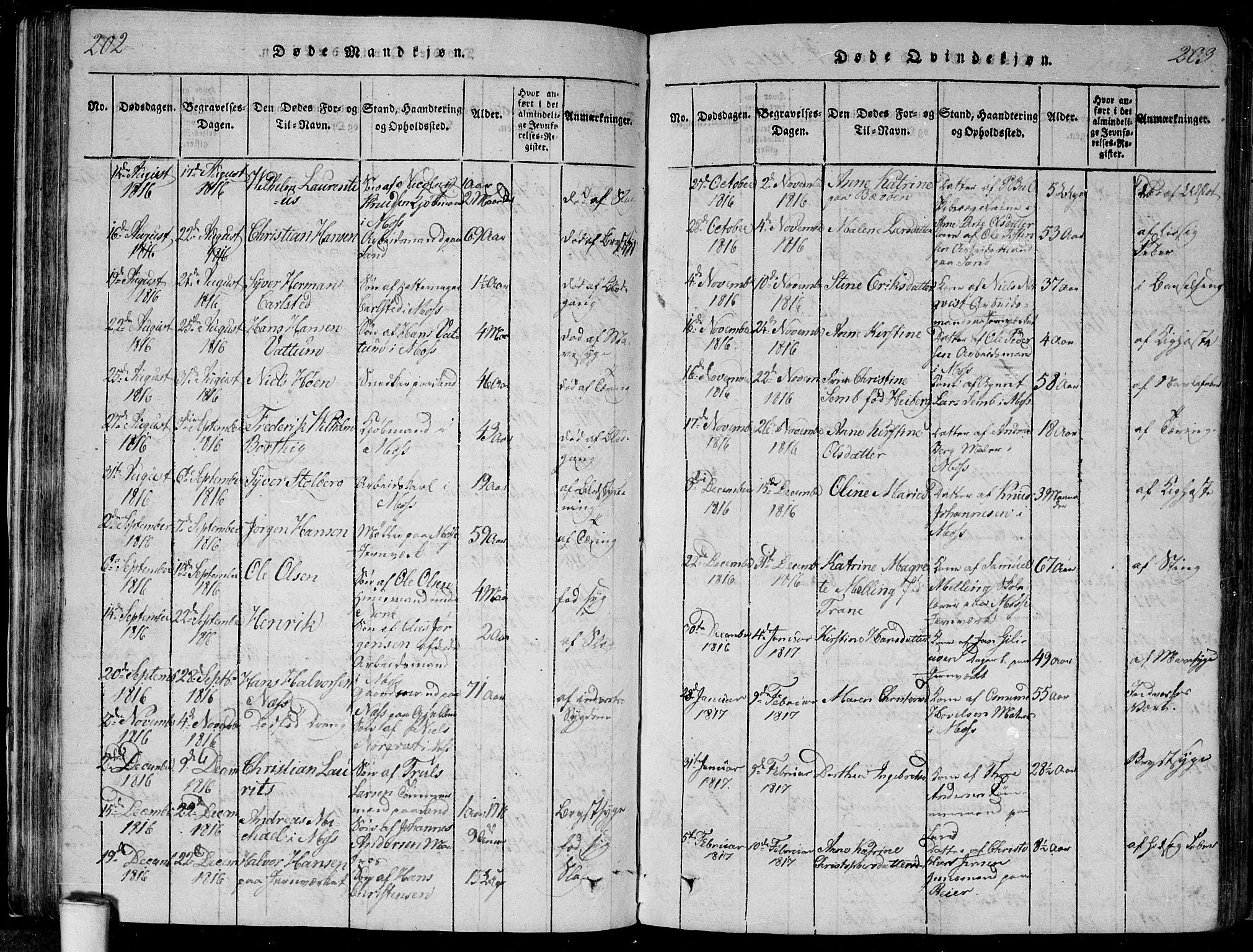 Moss prestekontor Kirkebøker, SAO/A-2003/F/Fa/L0005: Parish register (official) no. I 5, 1814-1828, p. 202-203