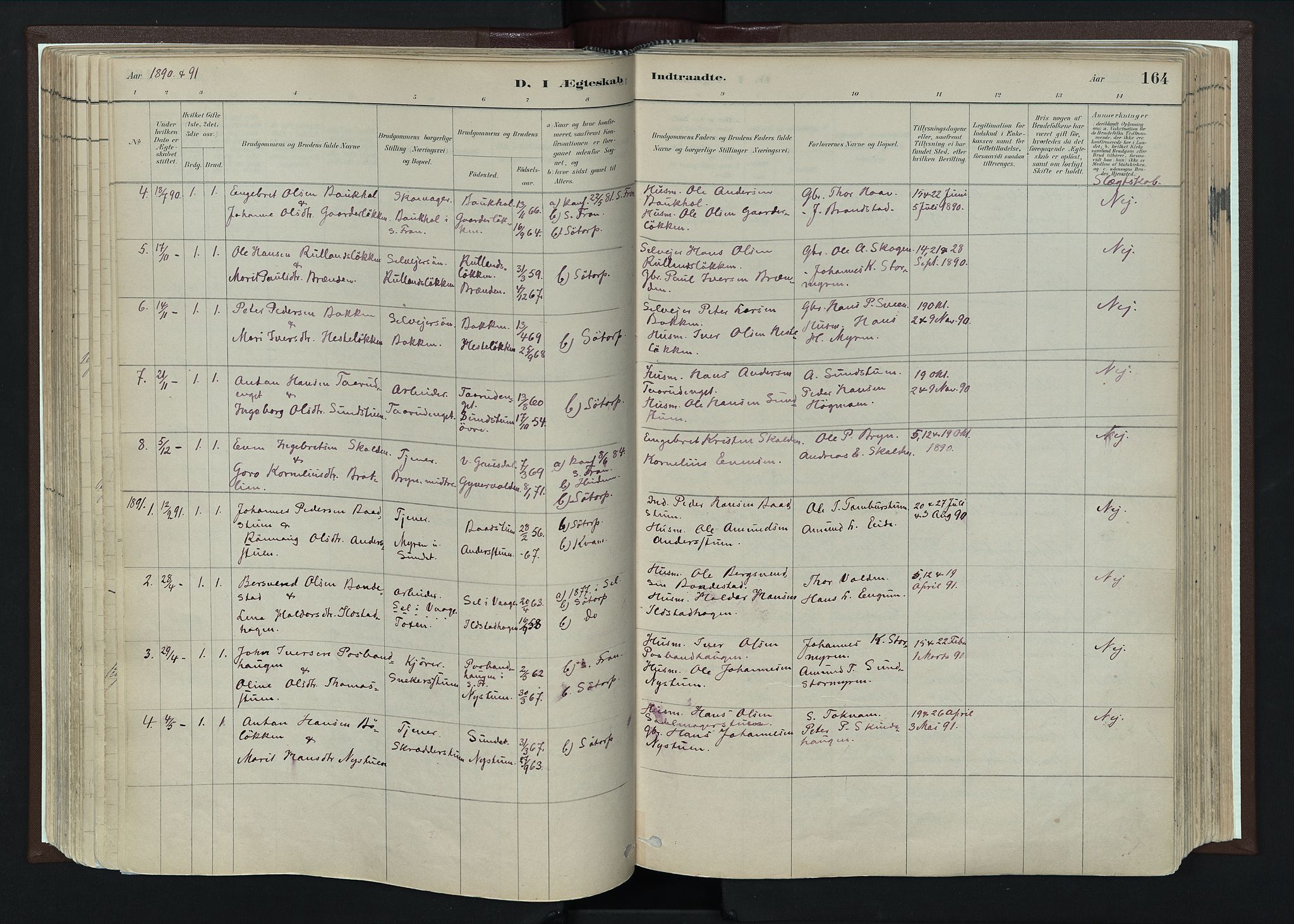 Nord-Fron prestekontor, SAH/PREST-080/H/Ha/Haa/L0004: Parish register (official) no. 4, 1884-1914, p. 164