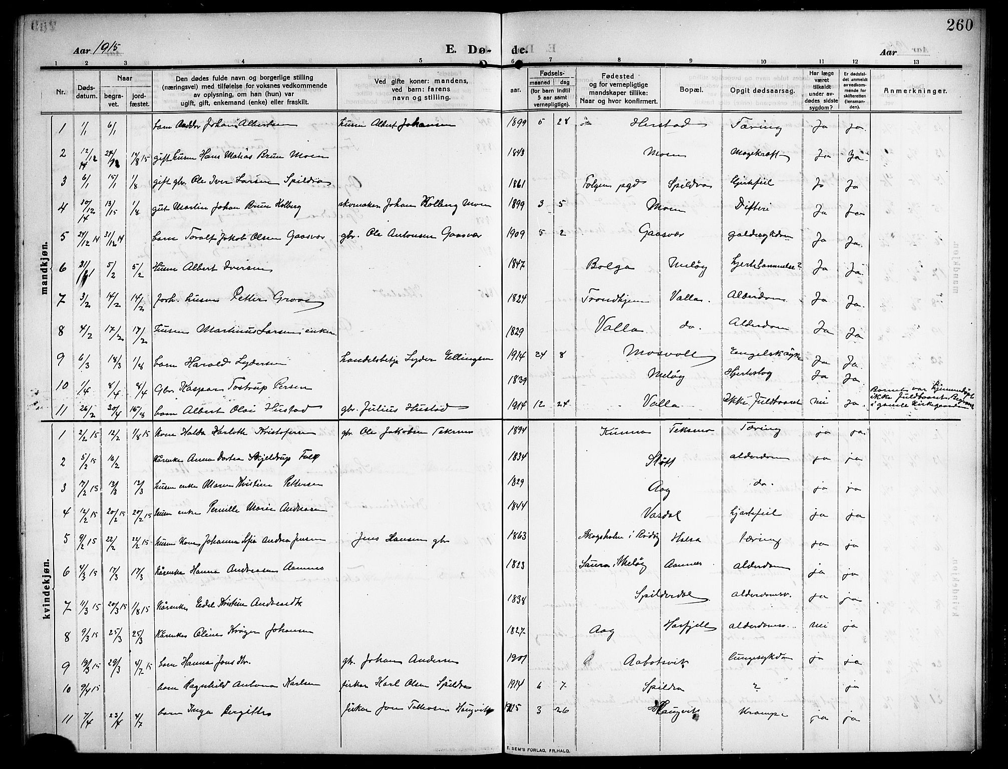 Ministerialprotokoller, klokkerbøker og fødselsregistre - Nordland, AV/SAT-A-1459/843/L0639: Parish register (copy) no. 843C08, 1908-1924, p. 260