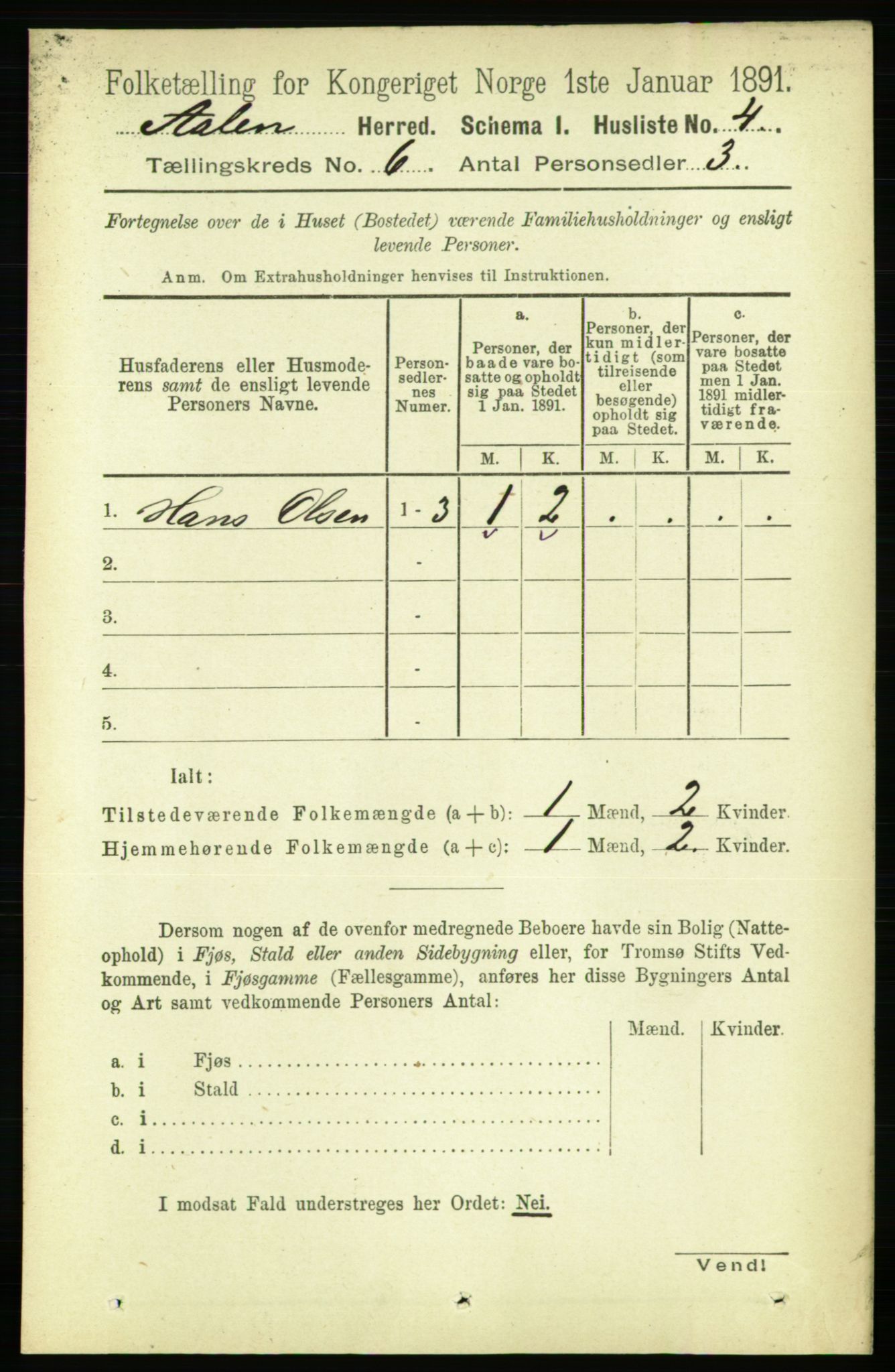 RA, 1891 census for 1644 Ålen, 1891, p. 1886