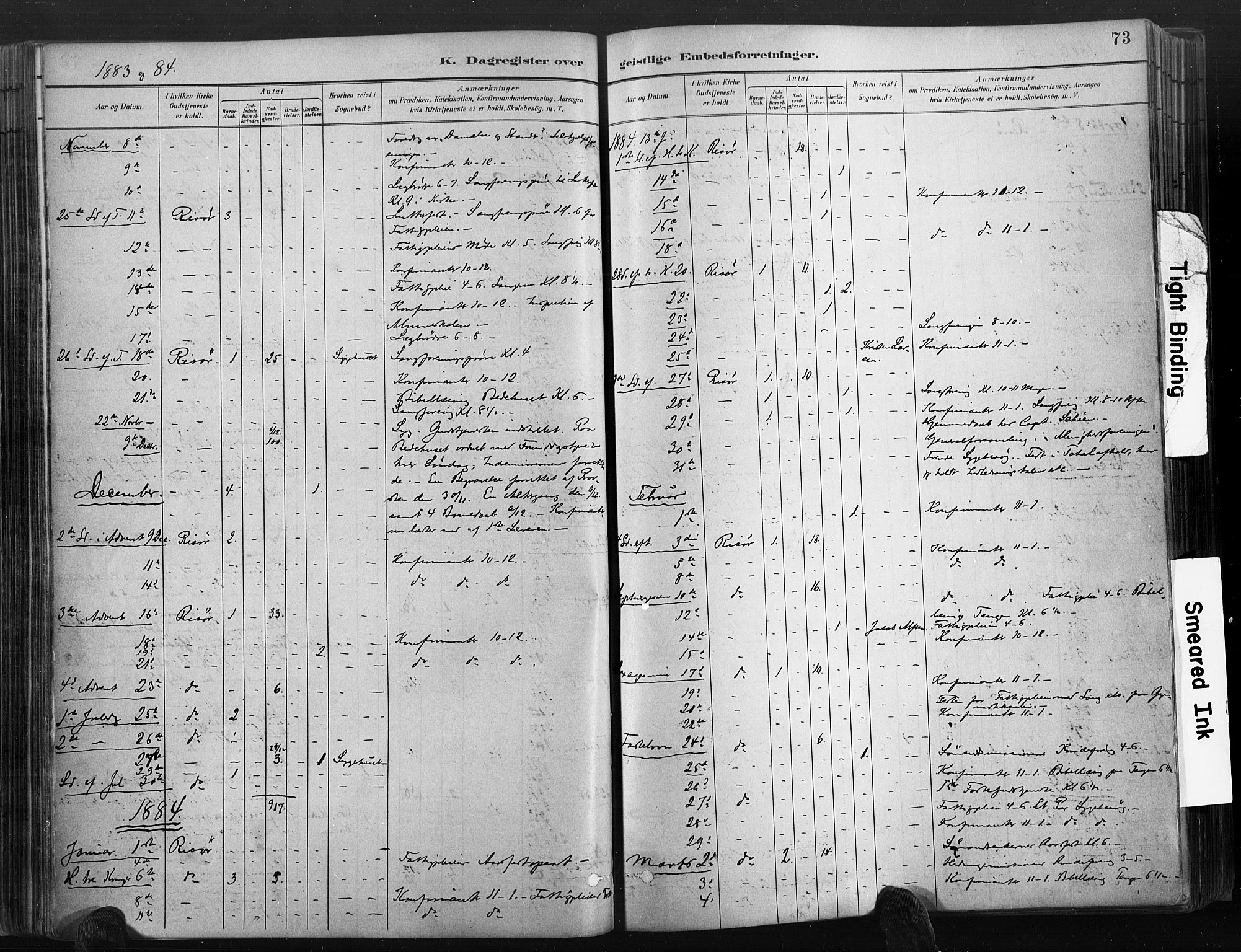 Risør sokneprestkontor, SAK/1111-0035/F/Fa/L0006: Parish register (official) no. A 6, 1883-1908, p. 73