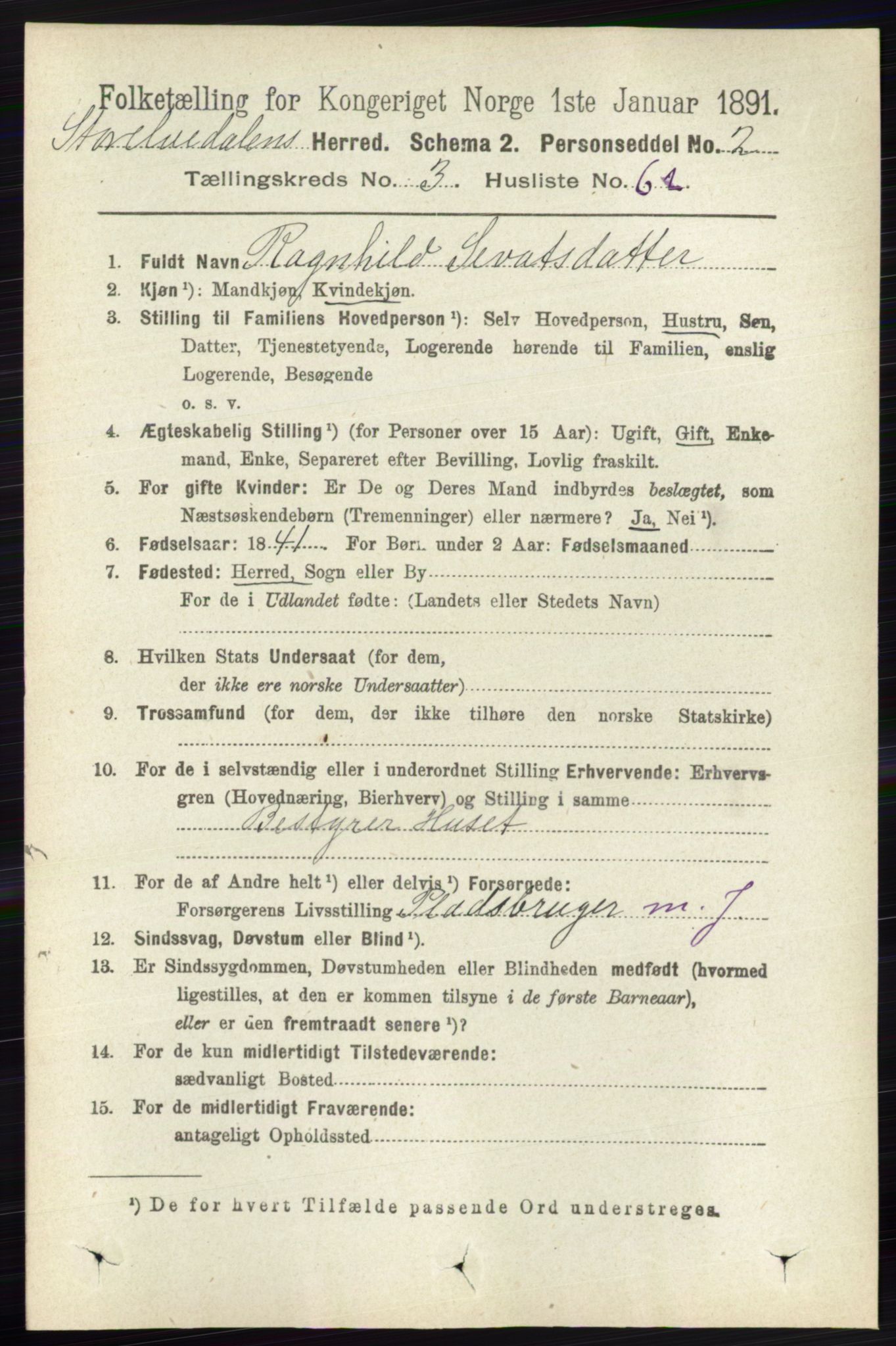 RA, 1891 census for 0430 Stor-Elvdal, 1891, p. 1282