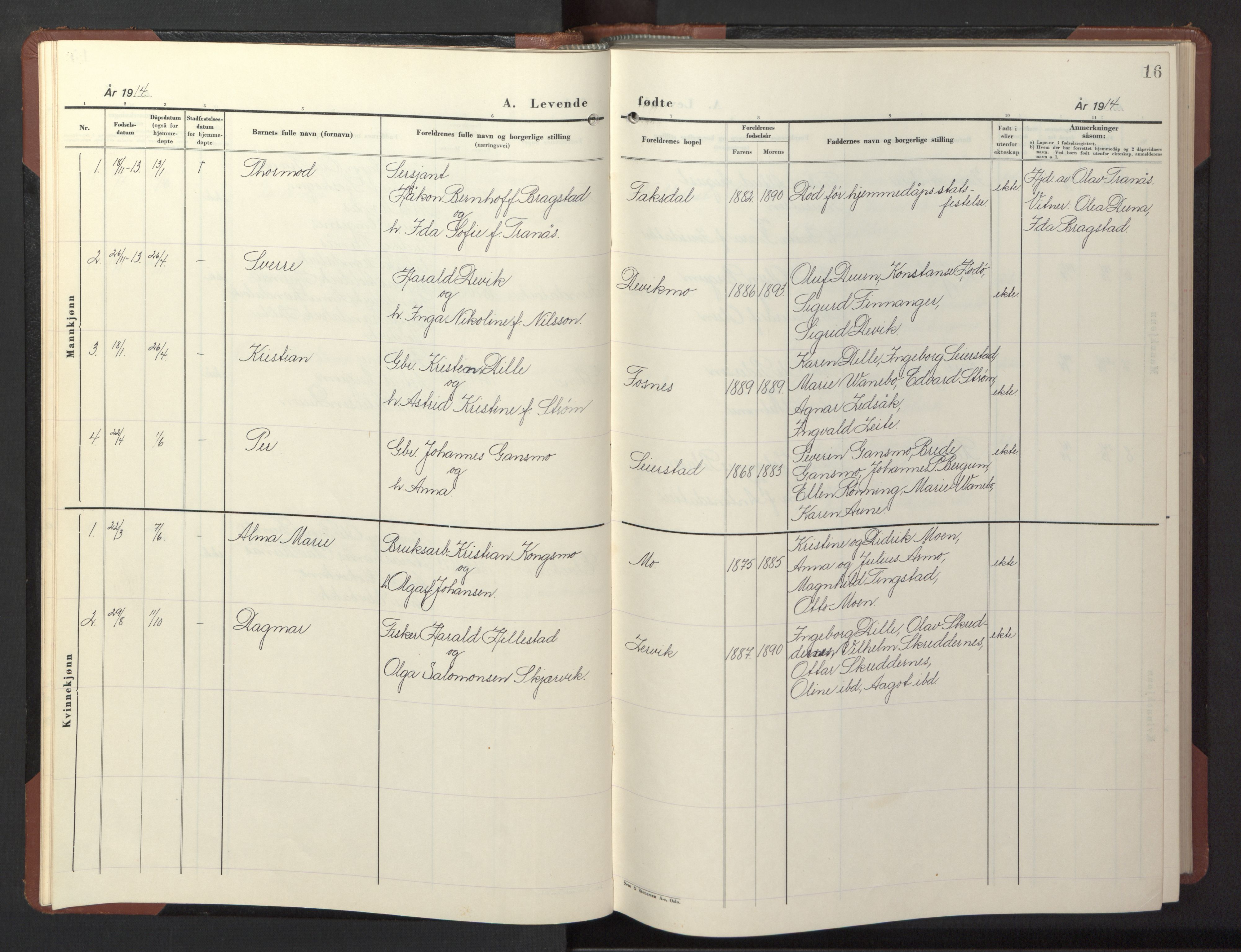 Ministerialprotokoller, klokkerbøker og fødselsregistre - Nord-Trøndelag, SAT/A-1458/773/L0625: Parish register (copy) no. 773C01, 1910-1952, p. 16